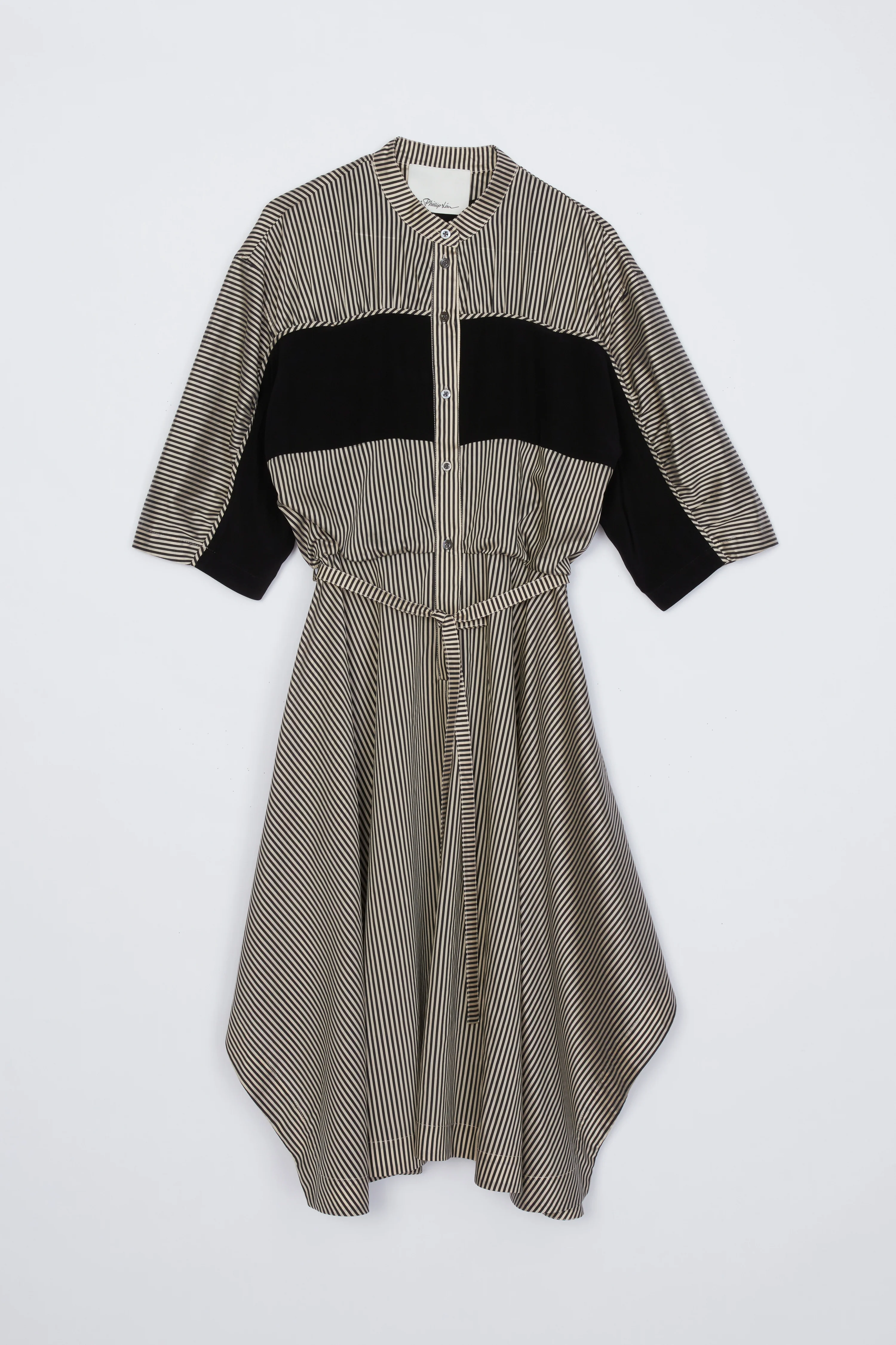 Band Collar Ruched Shirt Dress