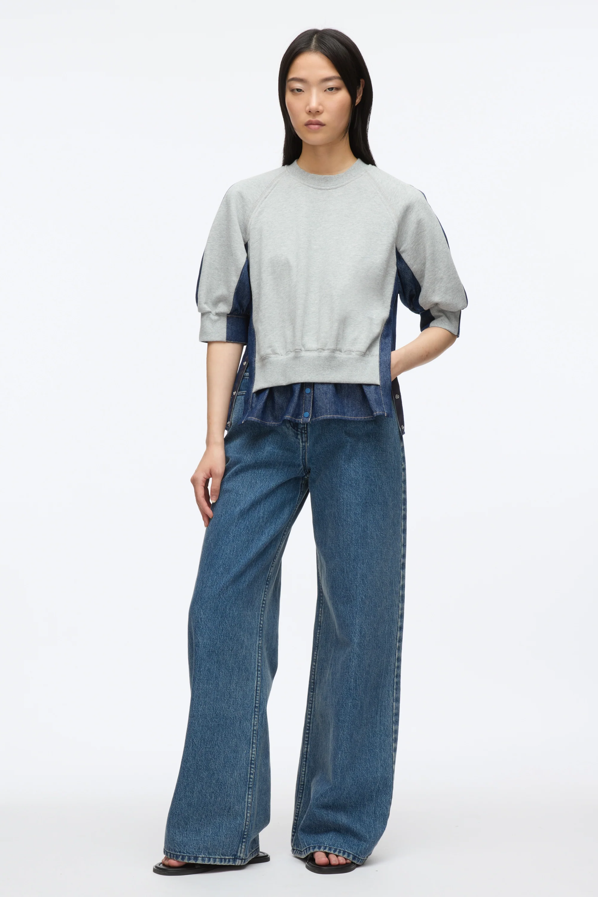 French Terry Top with Denim Combo