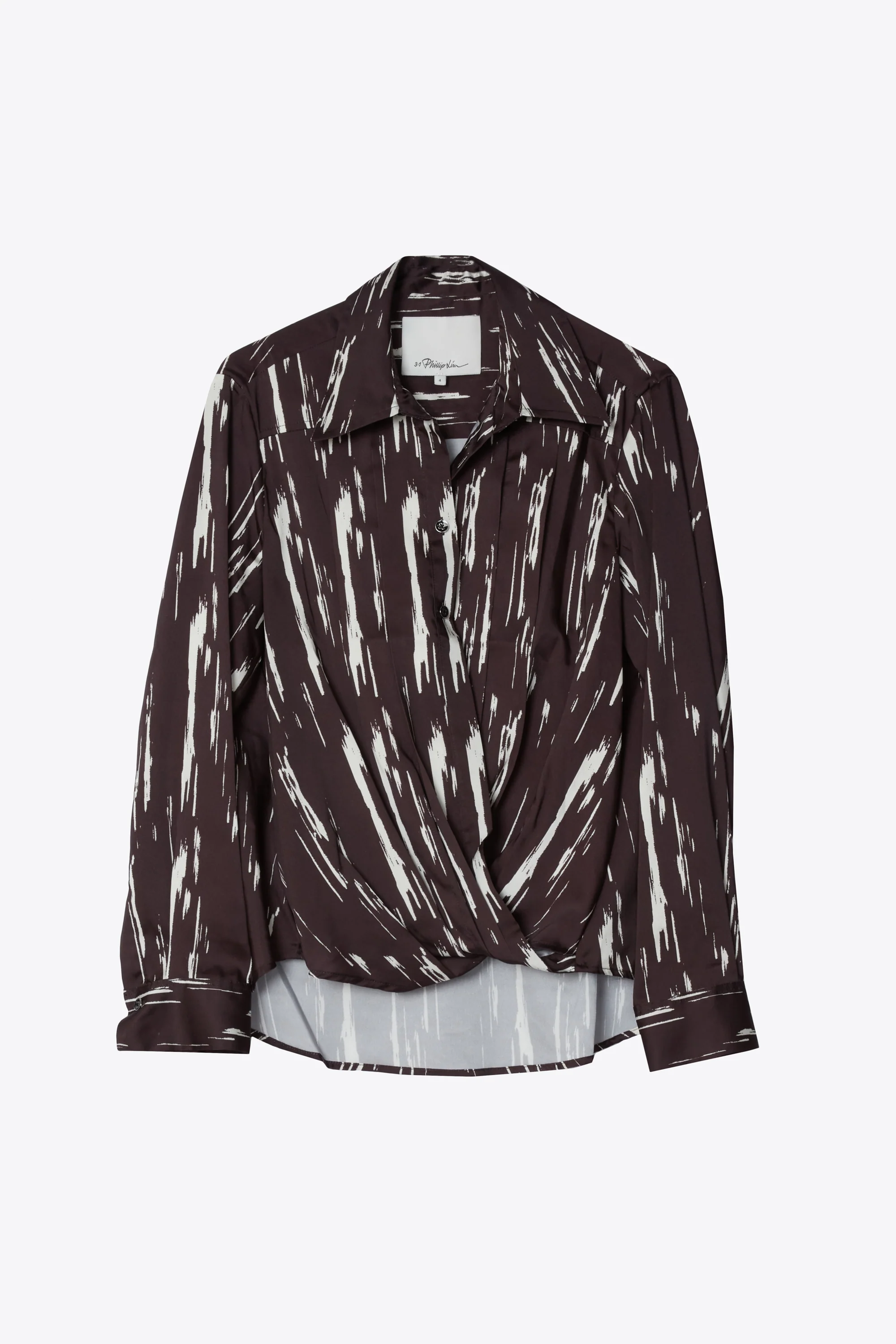 Abstract Wood Grain Crossover Draped Blouse - Image 6