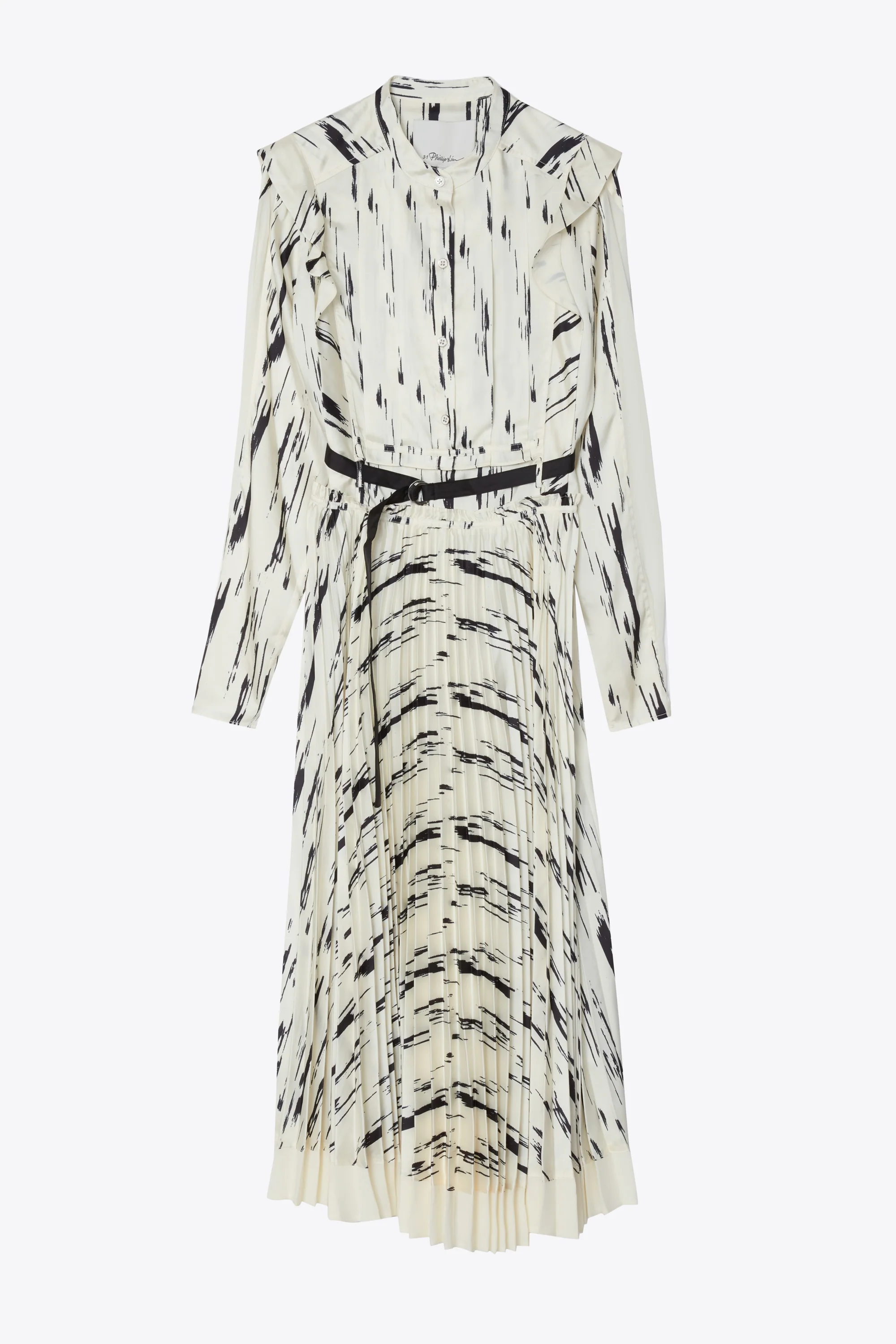 Abstract Wood Grain Long Sleeve Sunburst Pleat Dress