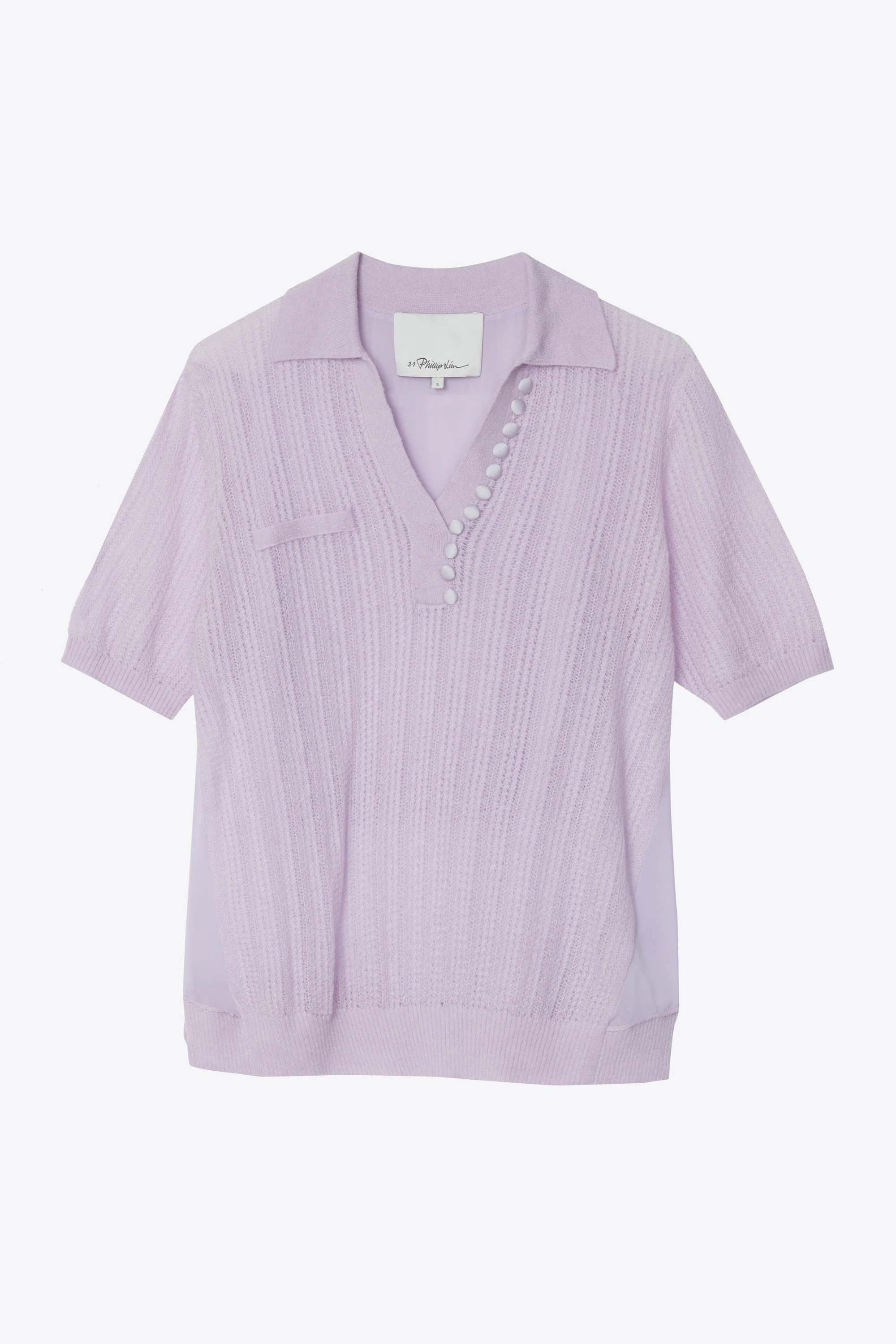 Airy Open Cable Double Layer Short Sleeve Polo With Pleated Chiffon Combo
