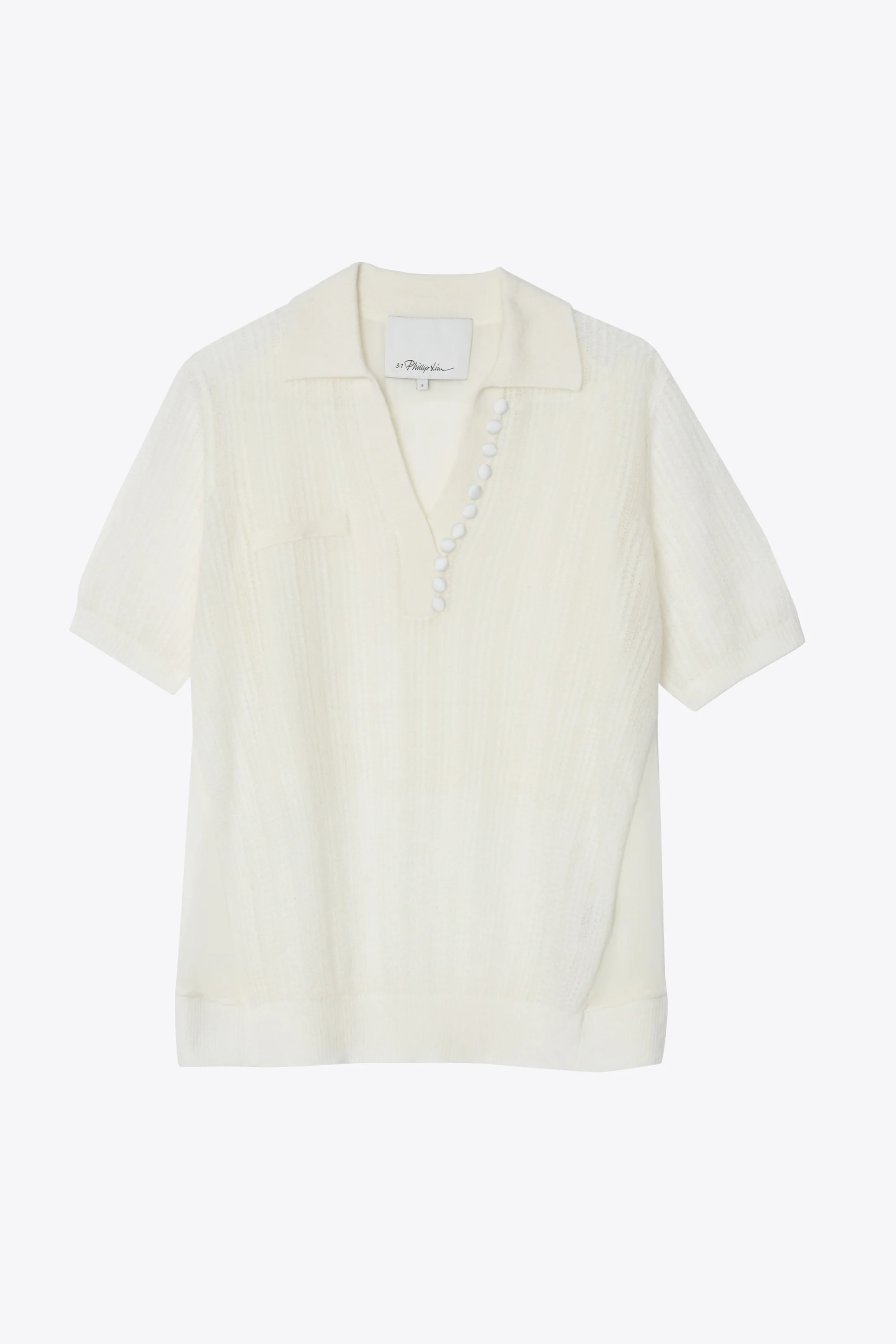 Airy Open Cable Double Layer Short Sleeve Polo With Pleated Chiffon Combo - Image 2