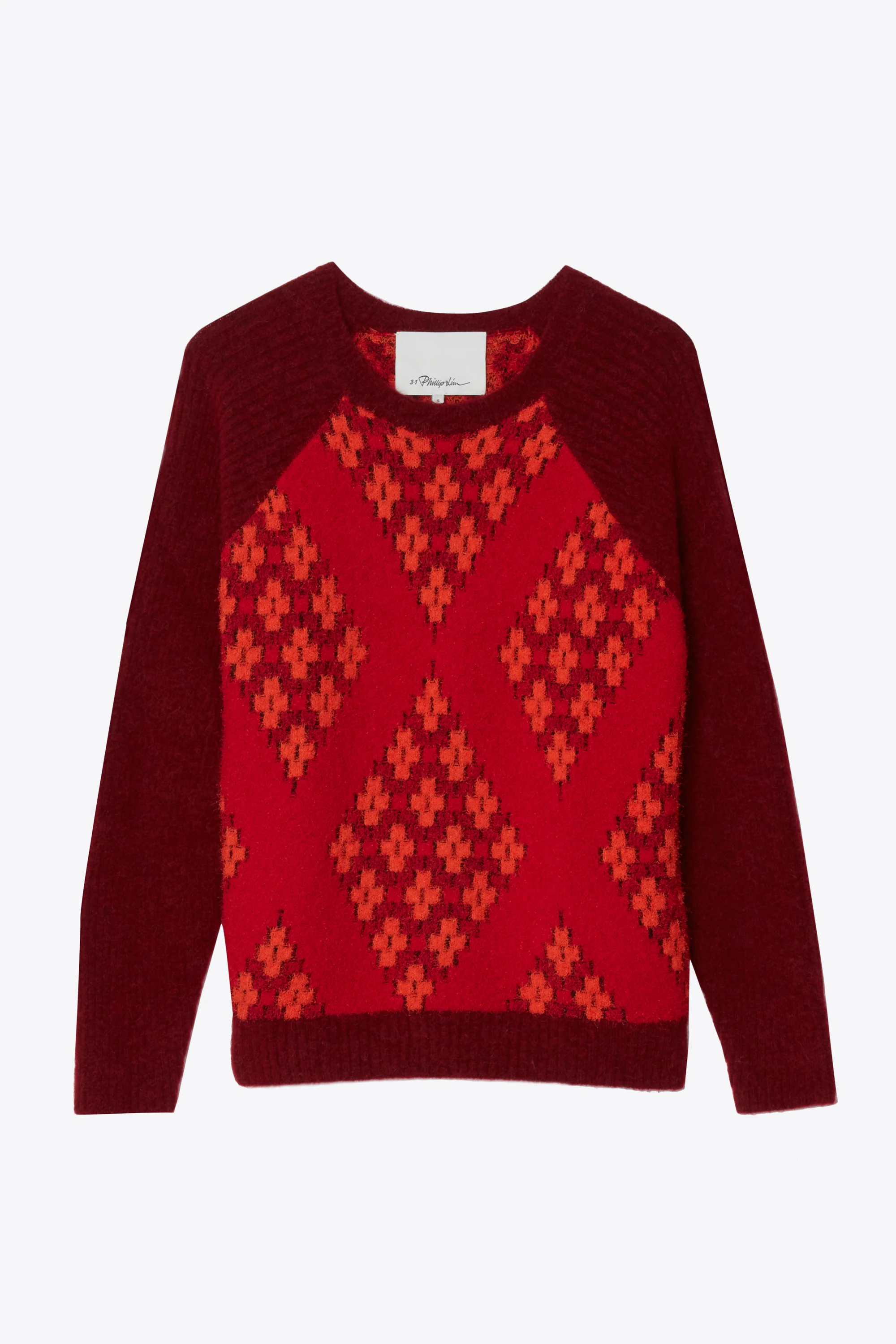 Argyle Jacquard Long Sleeve Relaxed Pullover - Image 3