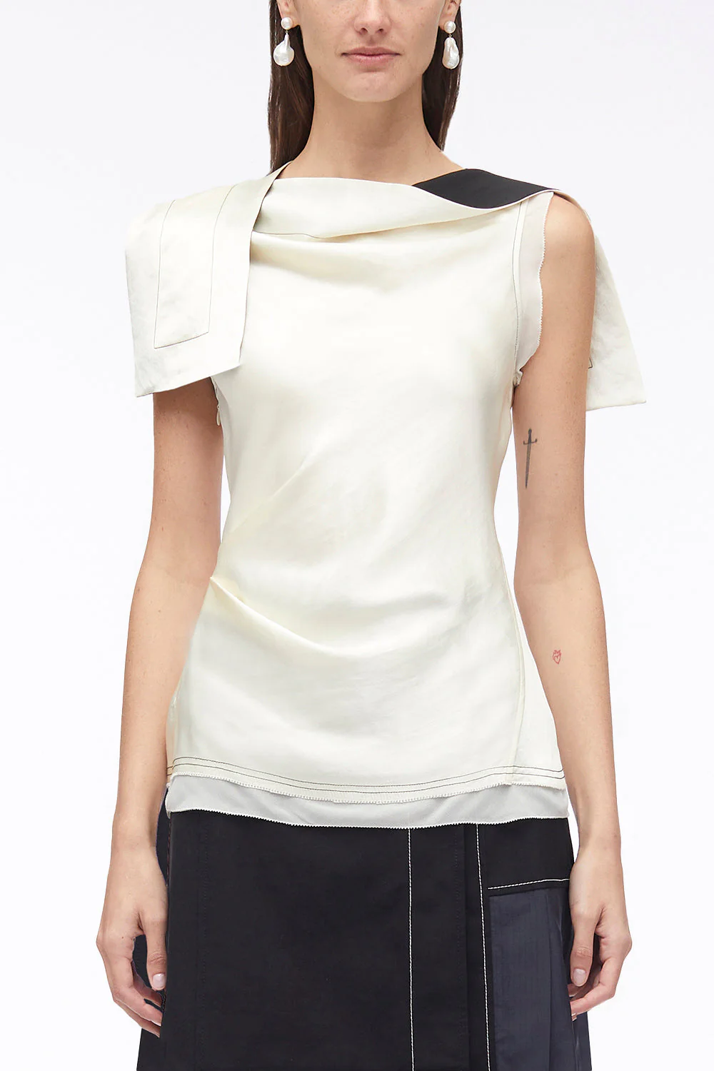 Asymmetric Drape Satin Top - Image 2