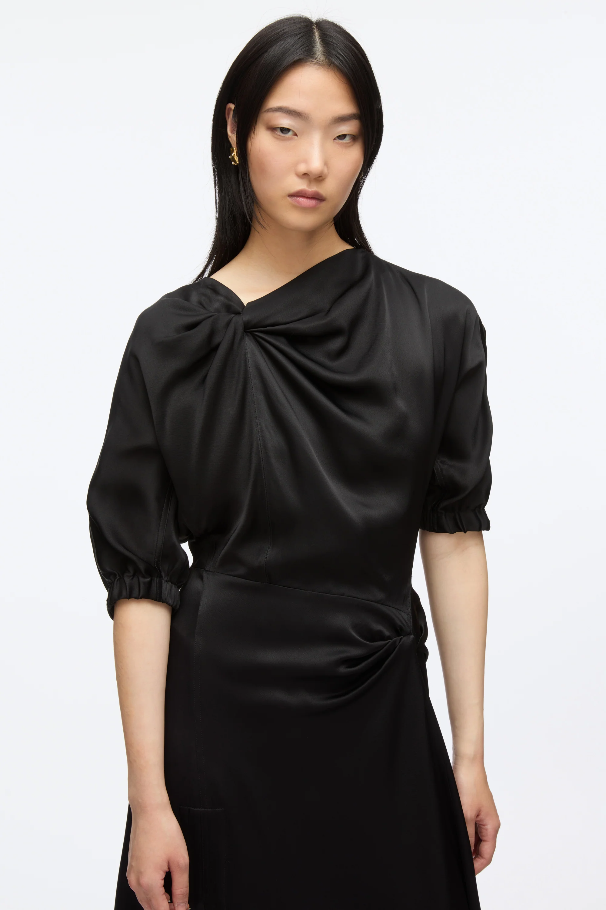 Satin Knotted Drape Dress - Image 5