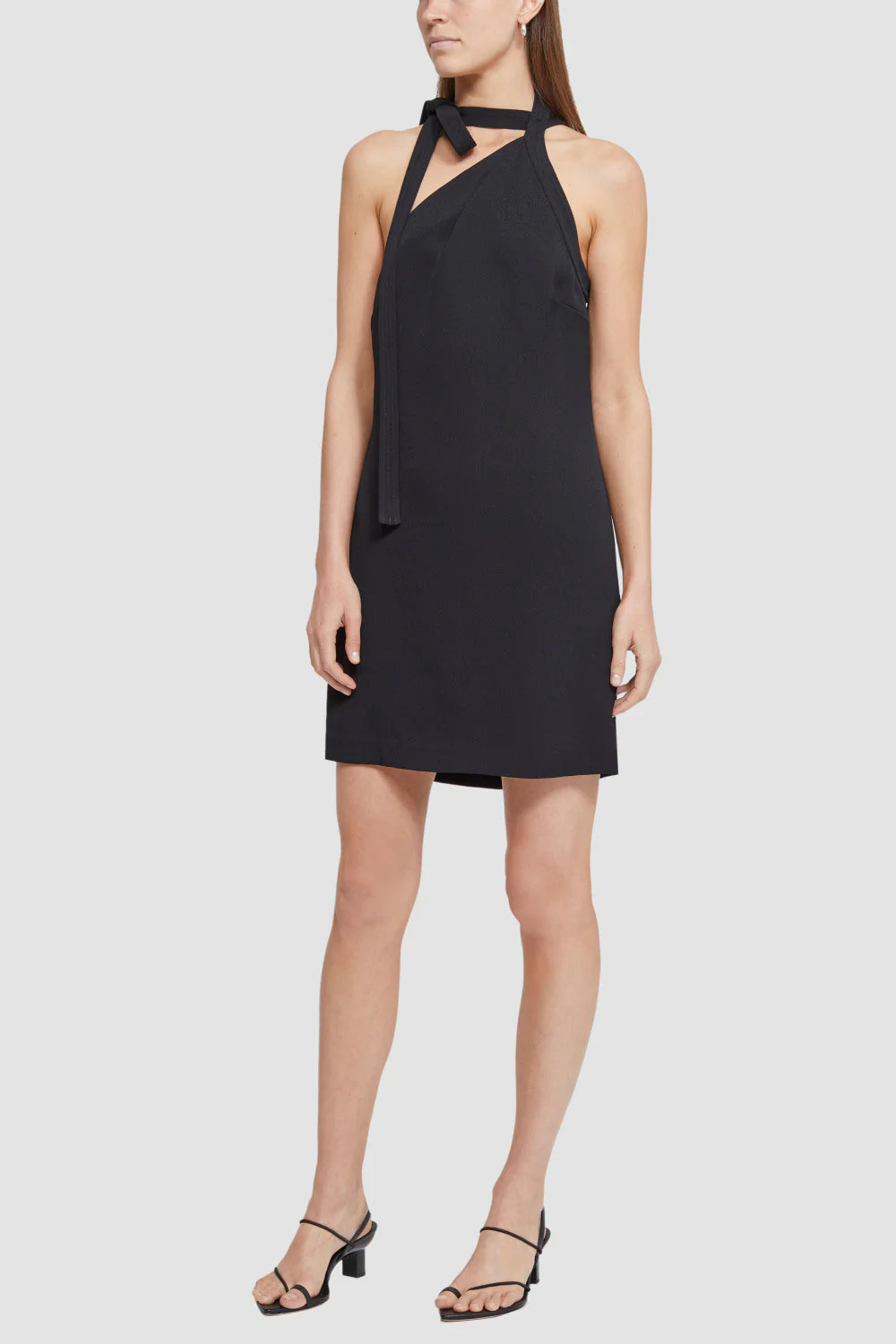 Asymmetric Dress with Neck Tie - Image 3