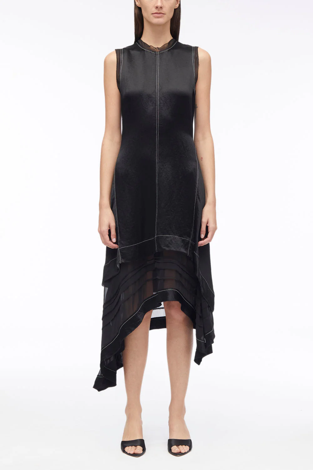 Asymmetric Hem Sleeveless Satin Combo Dress