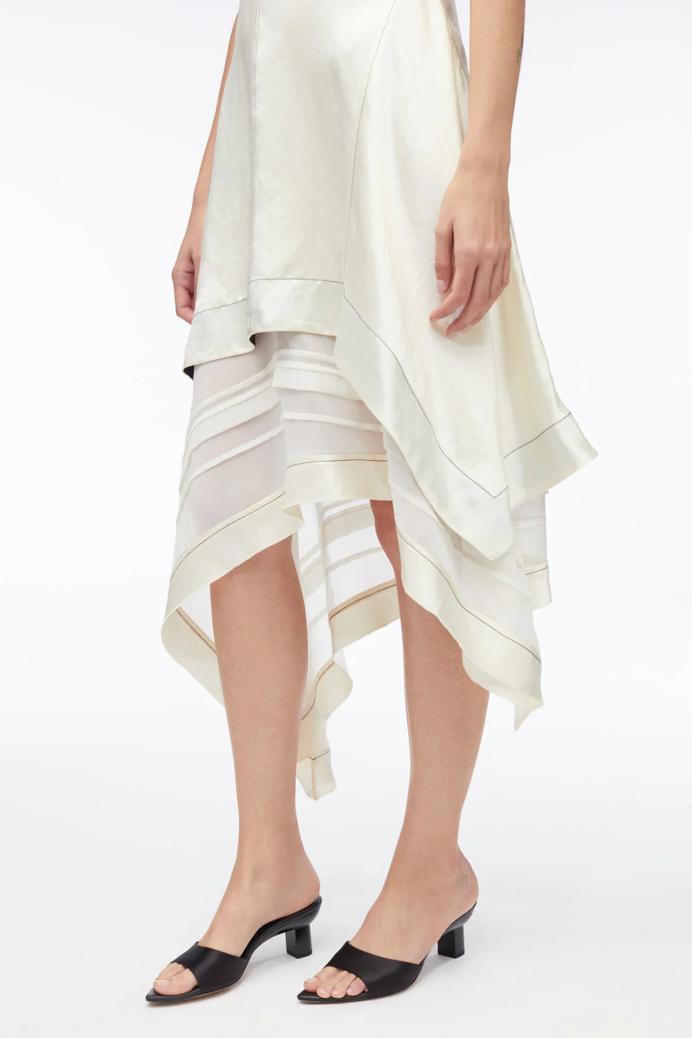 Asymmetric Hem Sleeveless Satin Combo Dress - Image 10