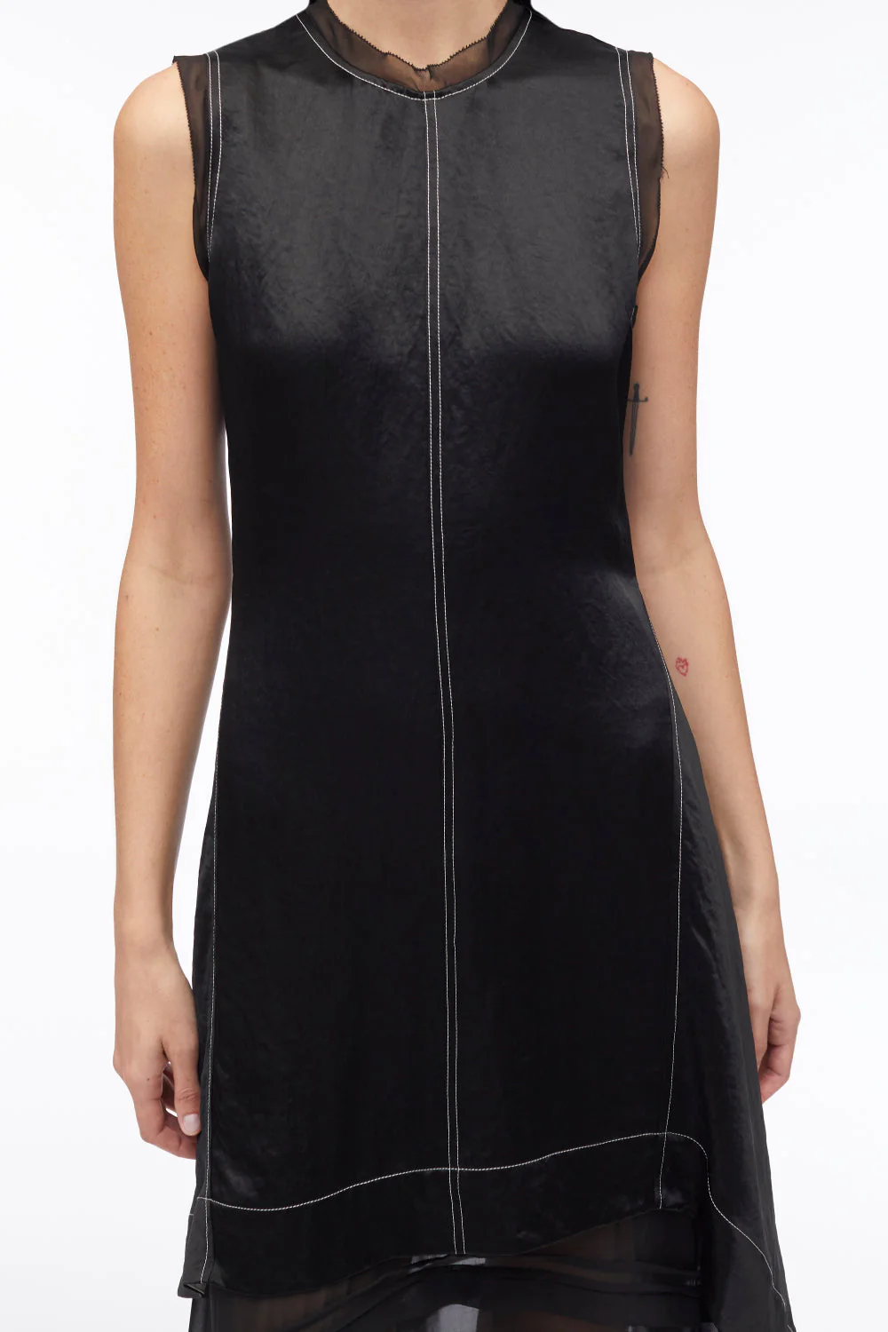 Asymmetric Hem Sleeveless Satin Combo Dress - Image 2