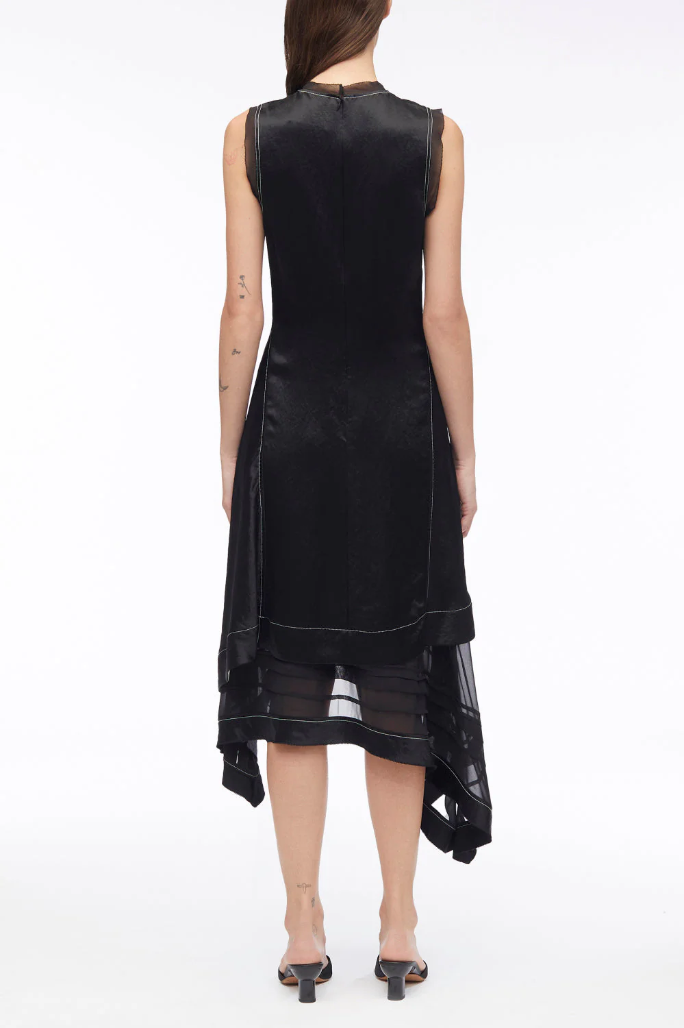 Asymmetric Hem Sleeveless Satin Combo Dress - Image 4