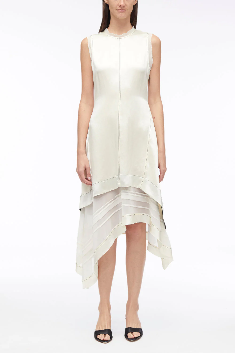 Asymmetric Hem Sleeveless Satin Combo Dress - Image 6