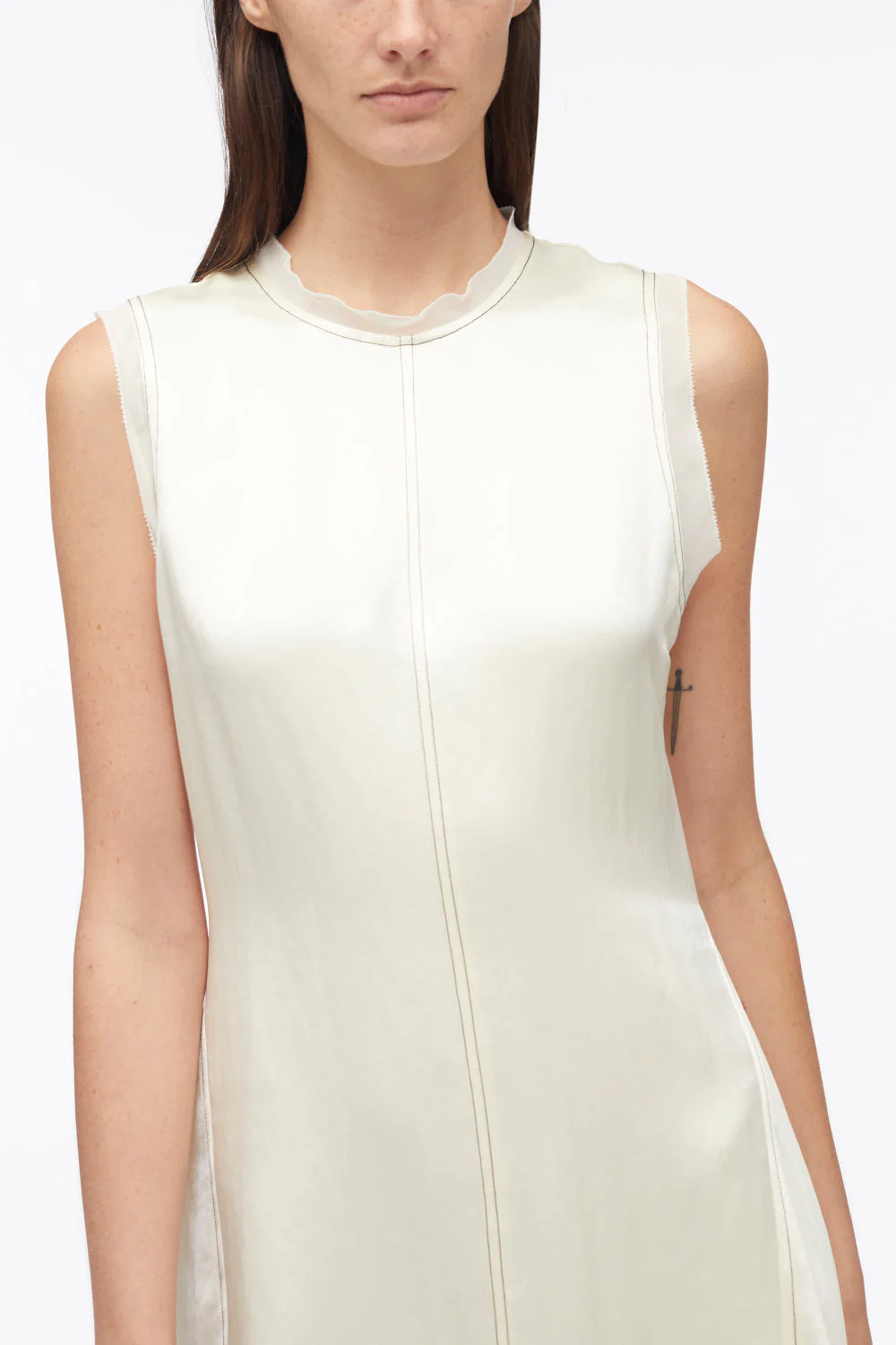 Asymmetric Hem Sleeveless Satin Combo Dress - Image 7