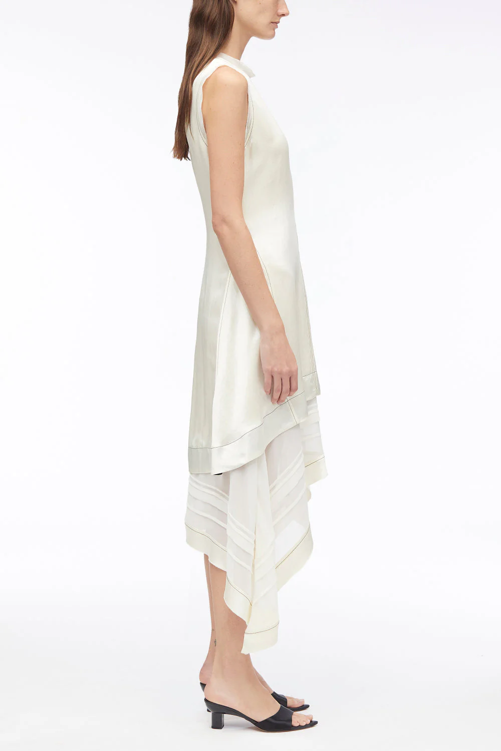 Asymmetric Hem Sleeveless Satin Combo Dress - Image 8