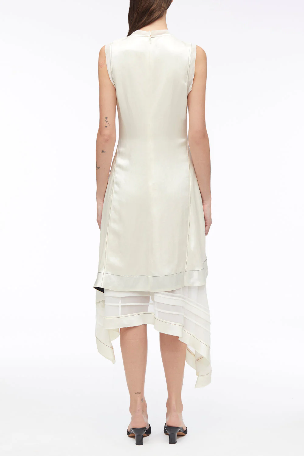 Asymmetric Hem Sleeveless Satin Combo Dress - Image 9