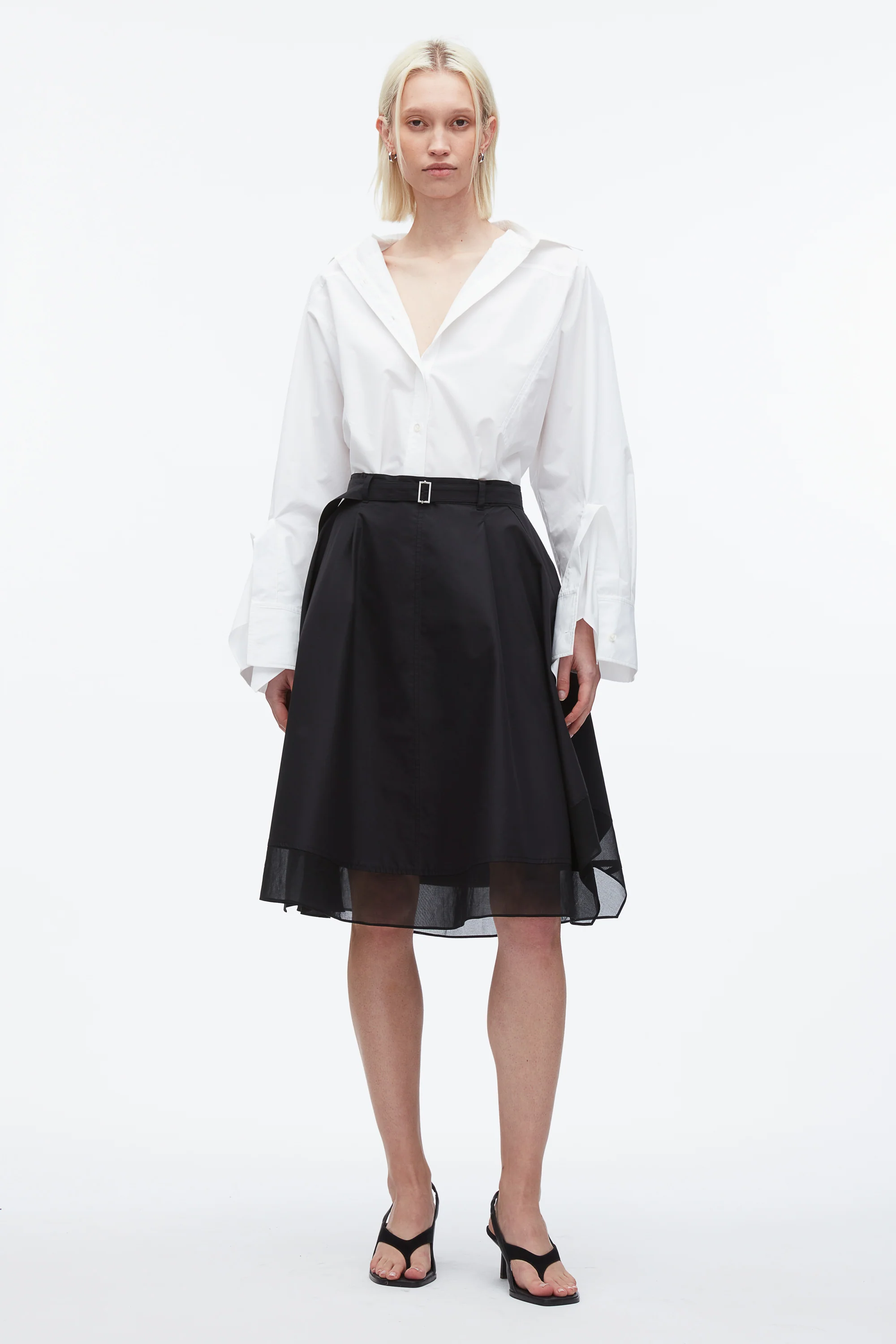 Belted Flounce Skirt with Chiffon Combo