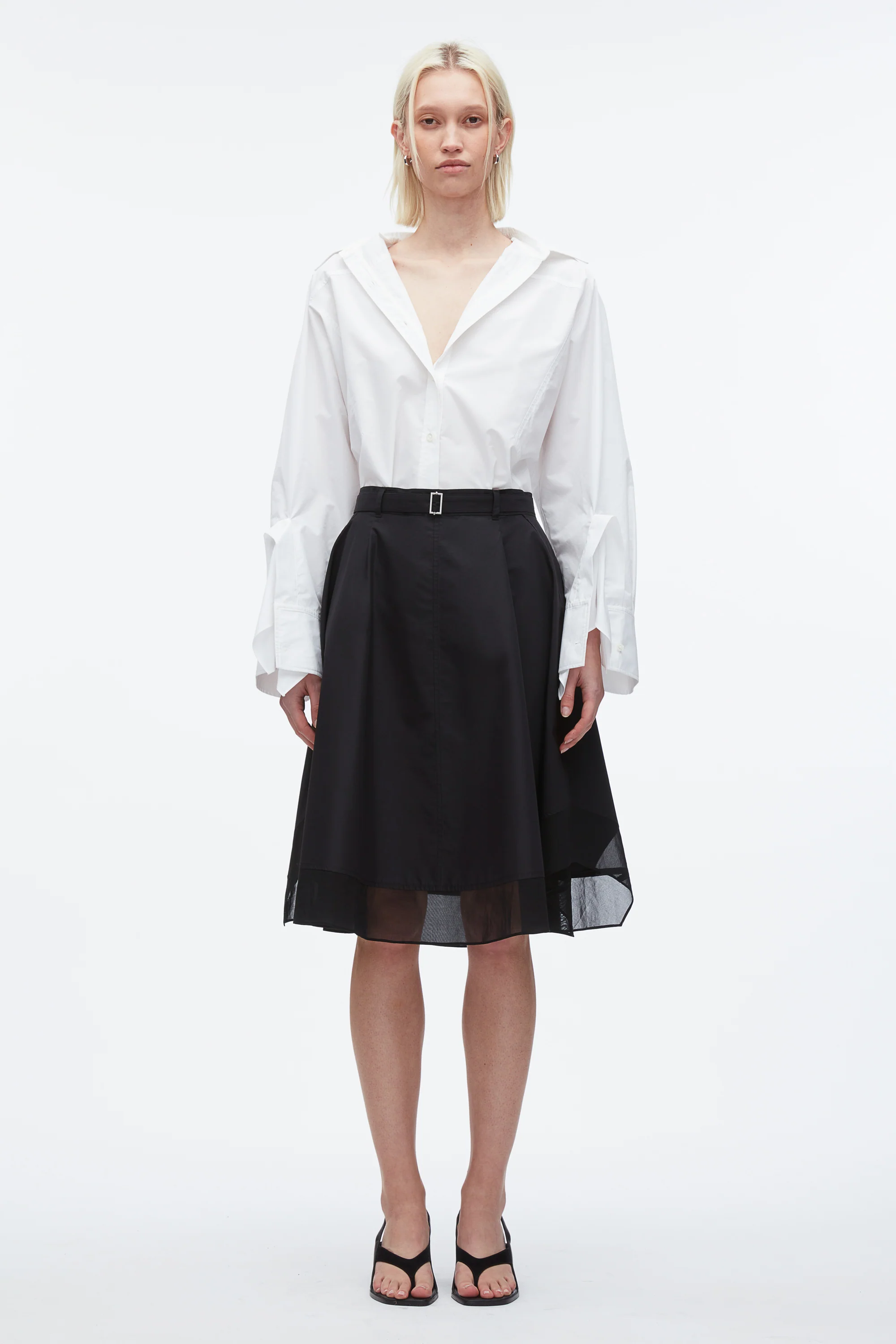 Belted Flounce Skirt with Chiffon Combo - Image 2