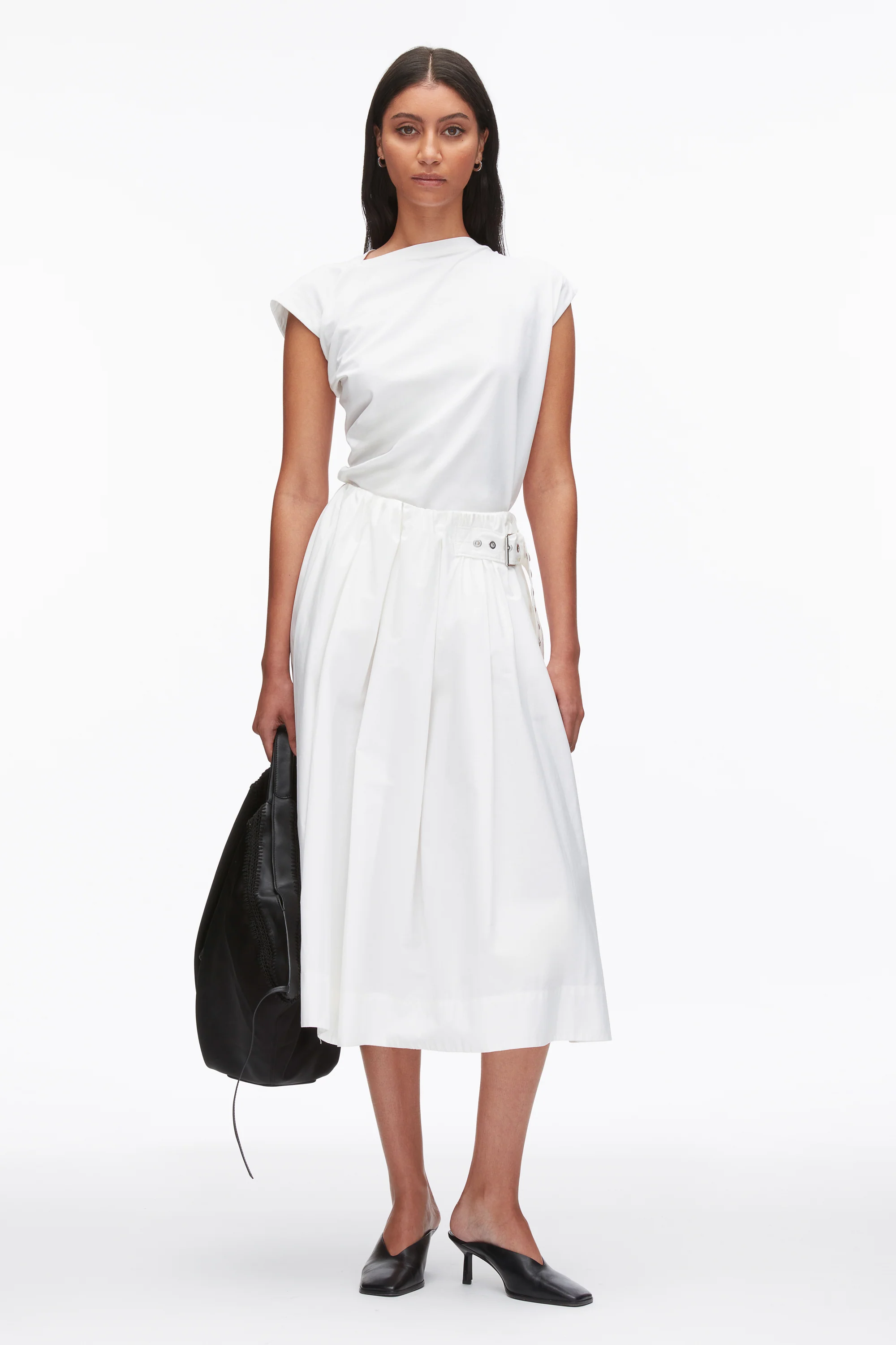 Belted Gathered Midi Skirt