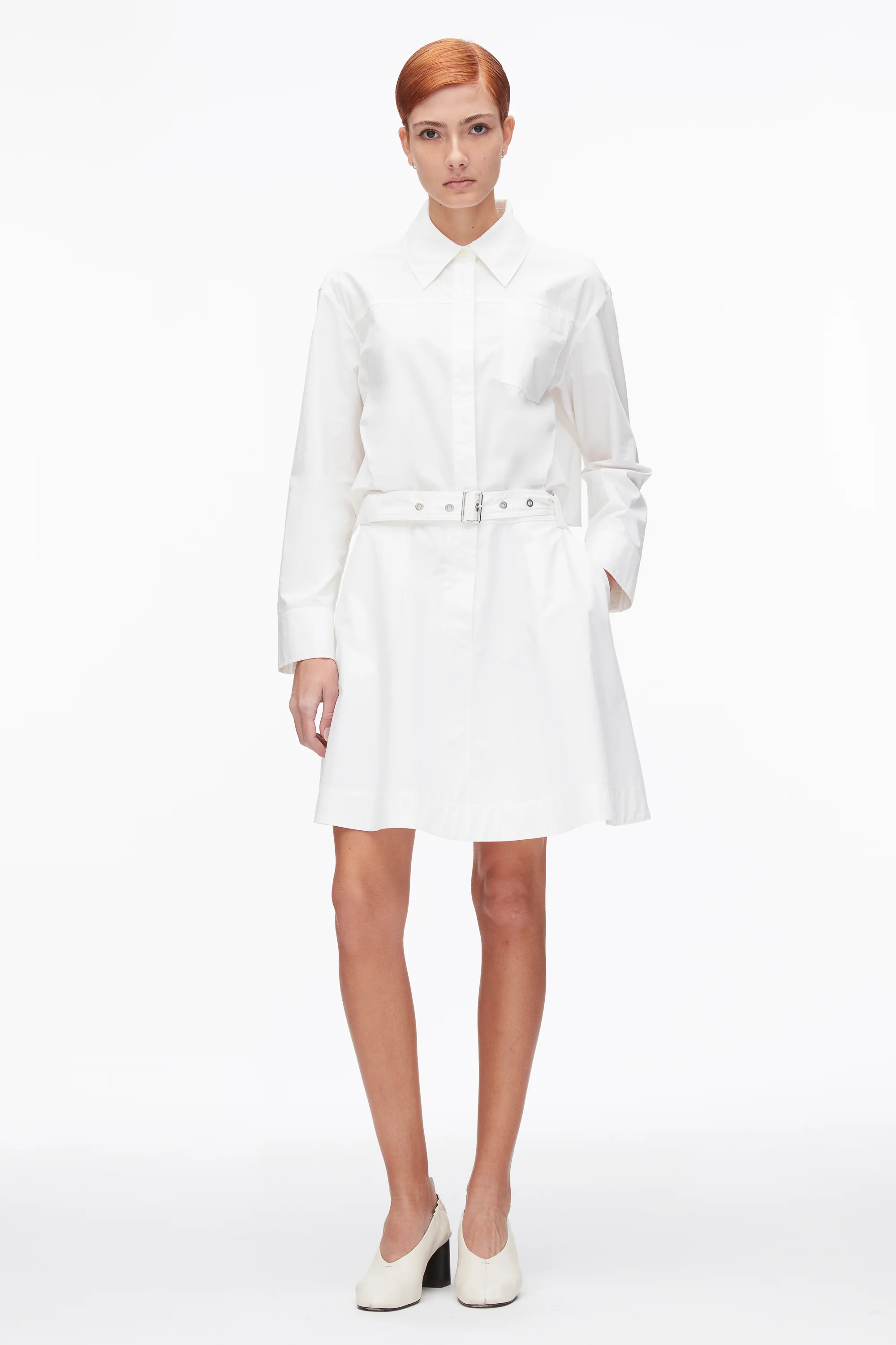 Belted Structured Cotton Shirt Dress - Image 8