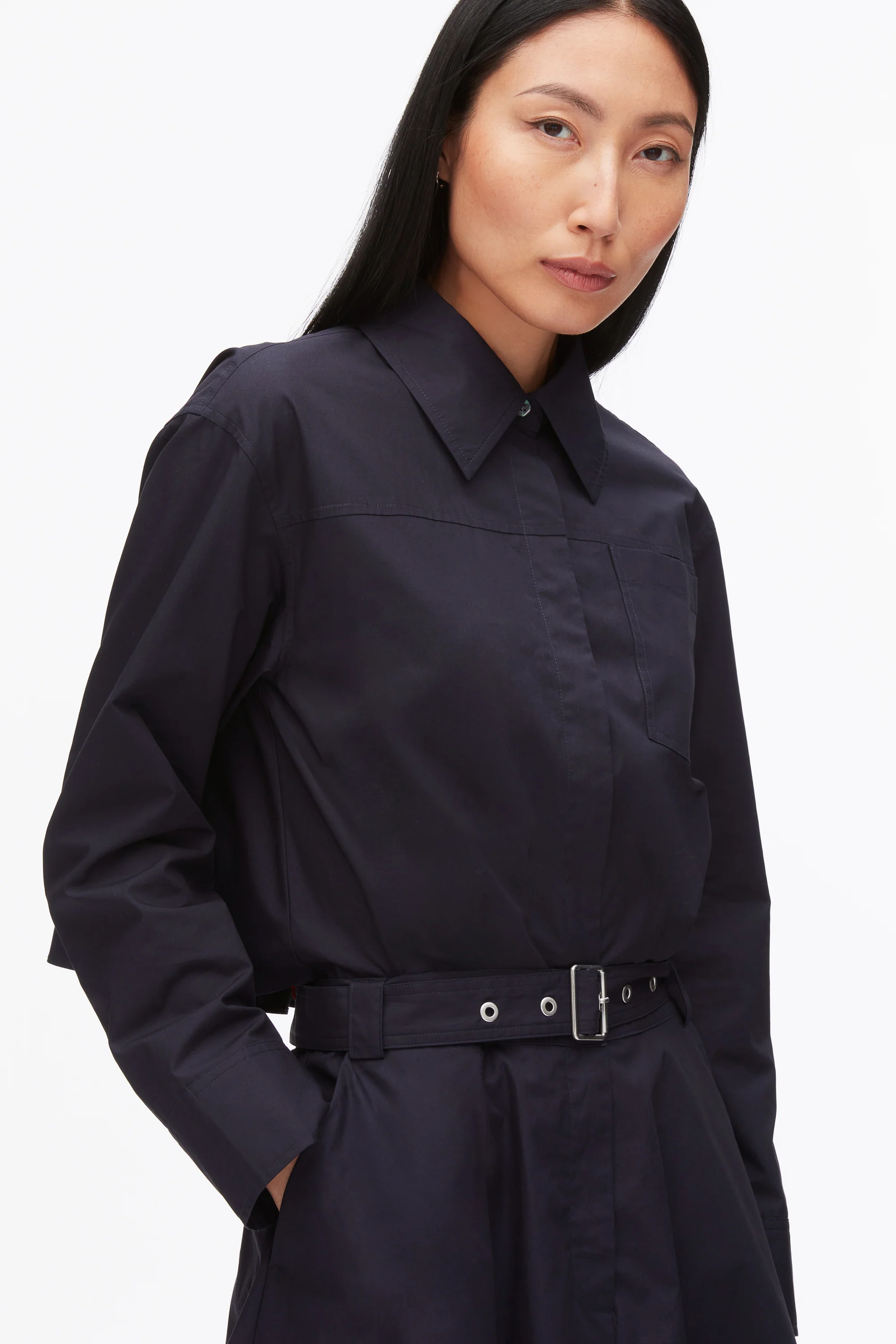 Belted Structured Cotton Shirt Dress - Image 5