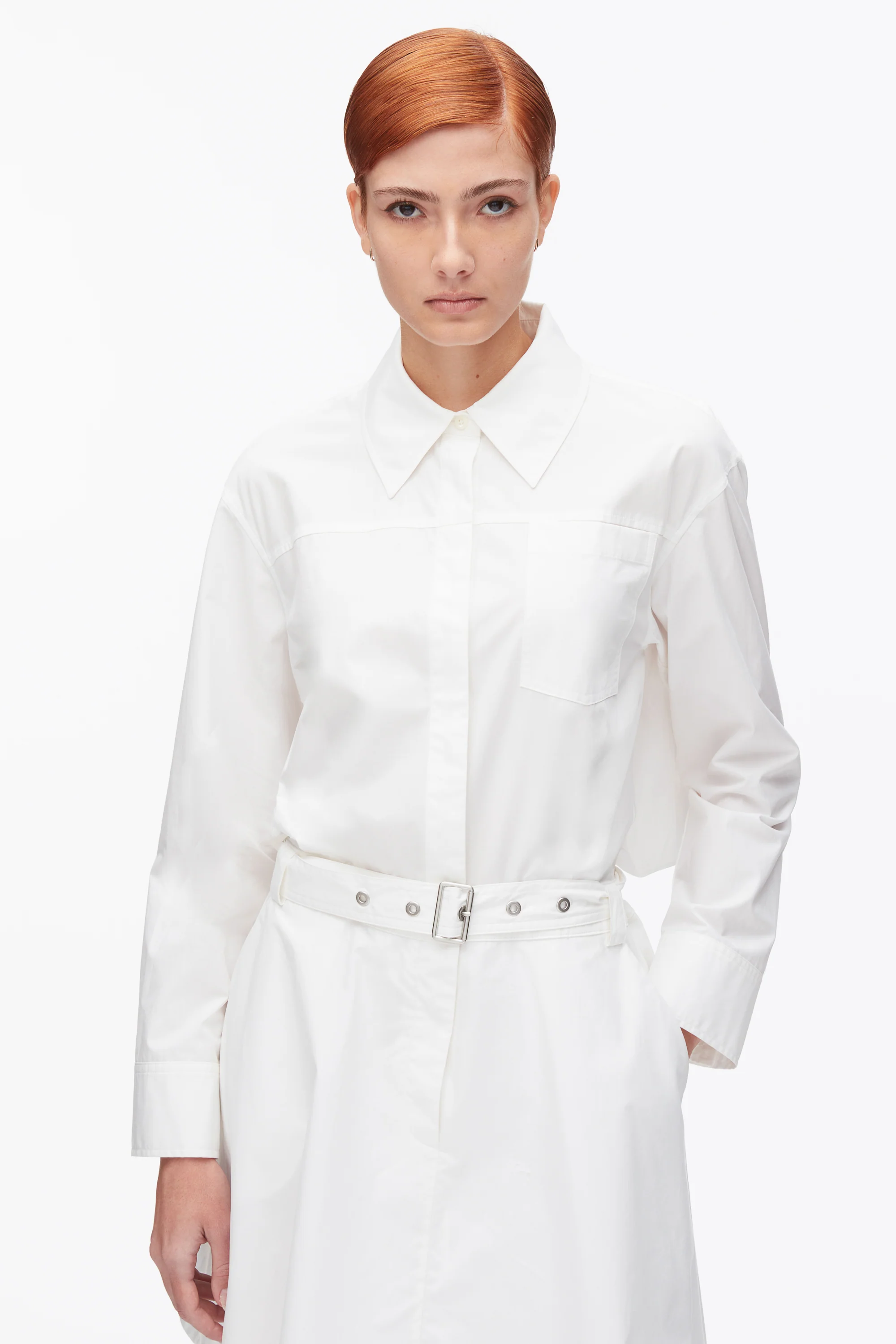 Belted Structured Cotton Shirt Dress - Image 12