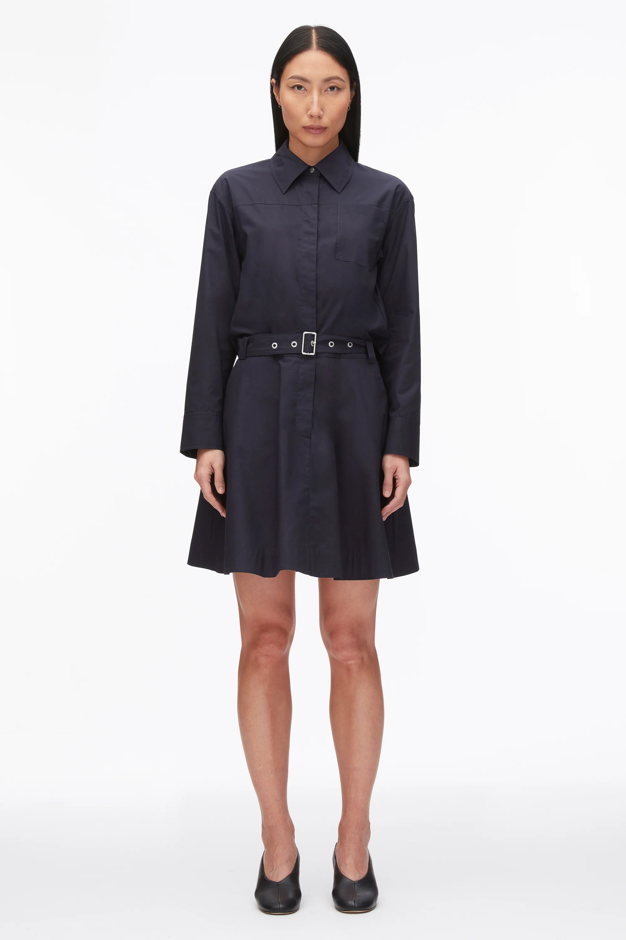 Belted Structured Cotton Shirt Dress - Image 2