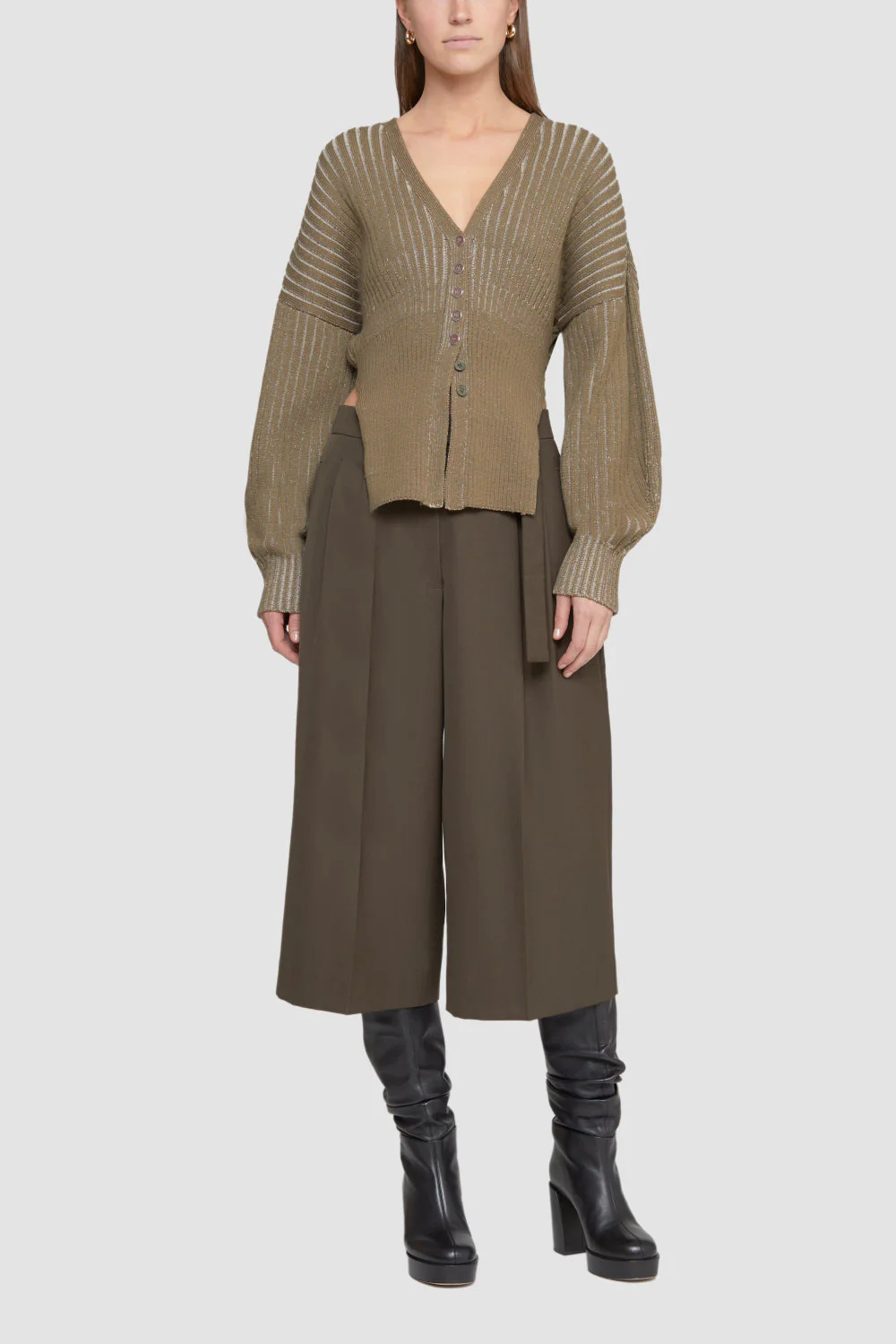 Bi Color Rib Longsleeve Cardigan