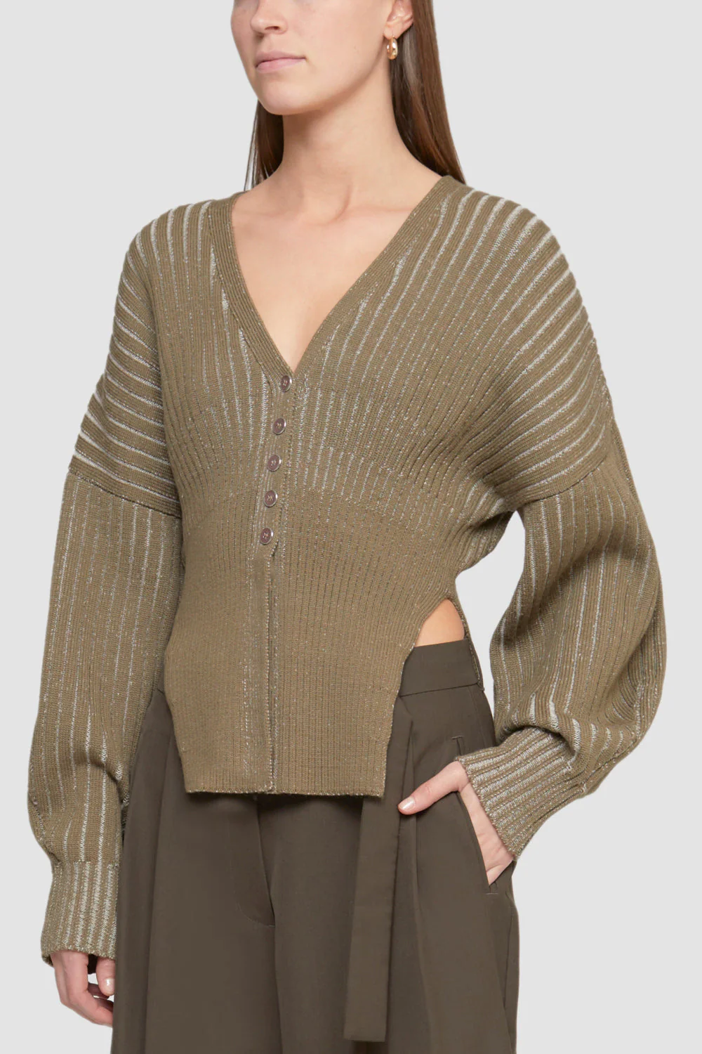 Bi Color Rib Longsleeve Cardigan - Image 2