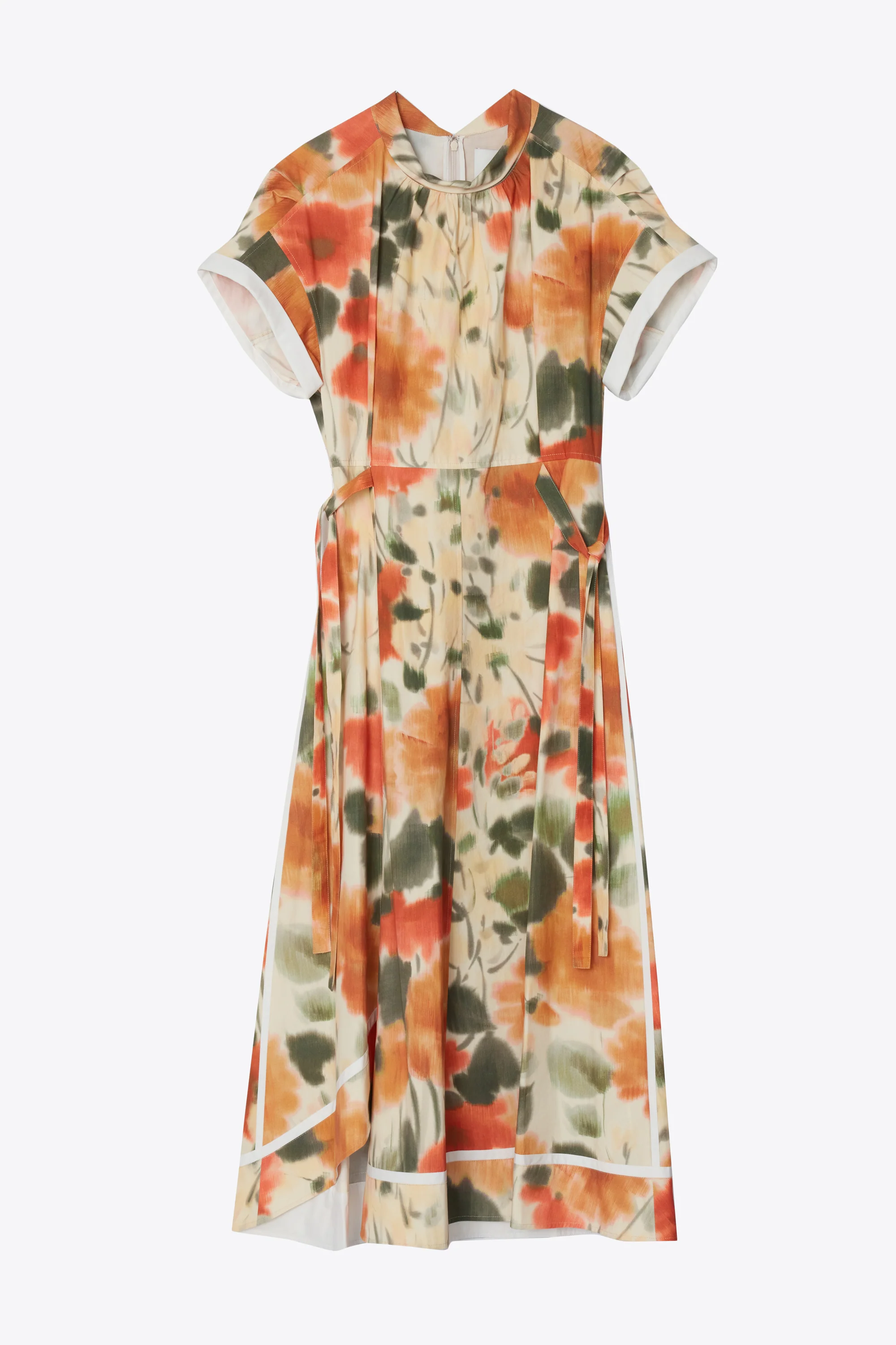 Blurred Marigold Short Sleeve Dress With Asymmetric Panel Skirt