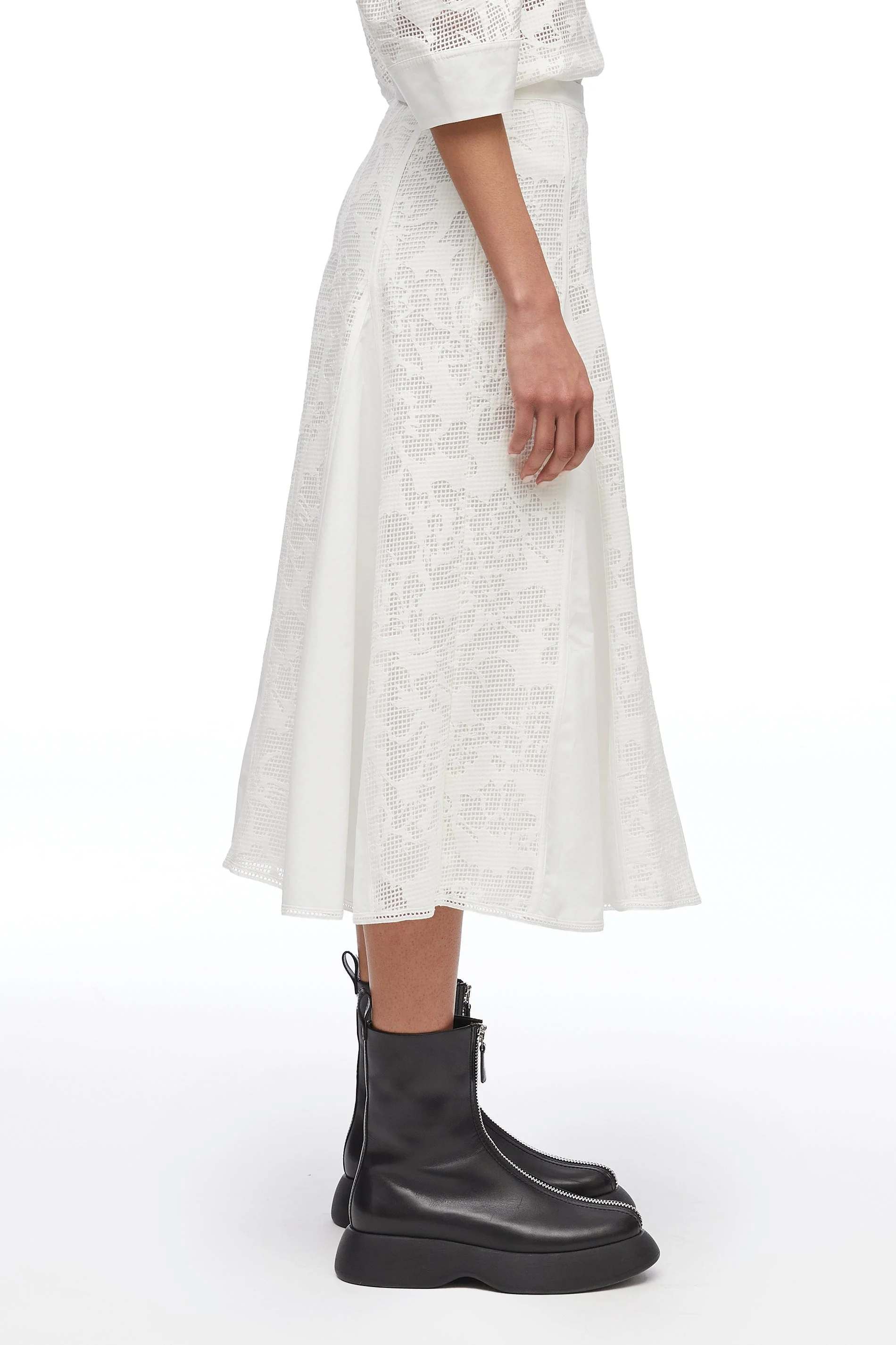 Bonded Lace Godet Midi Skirt - Image 3