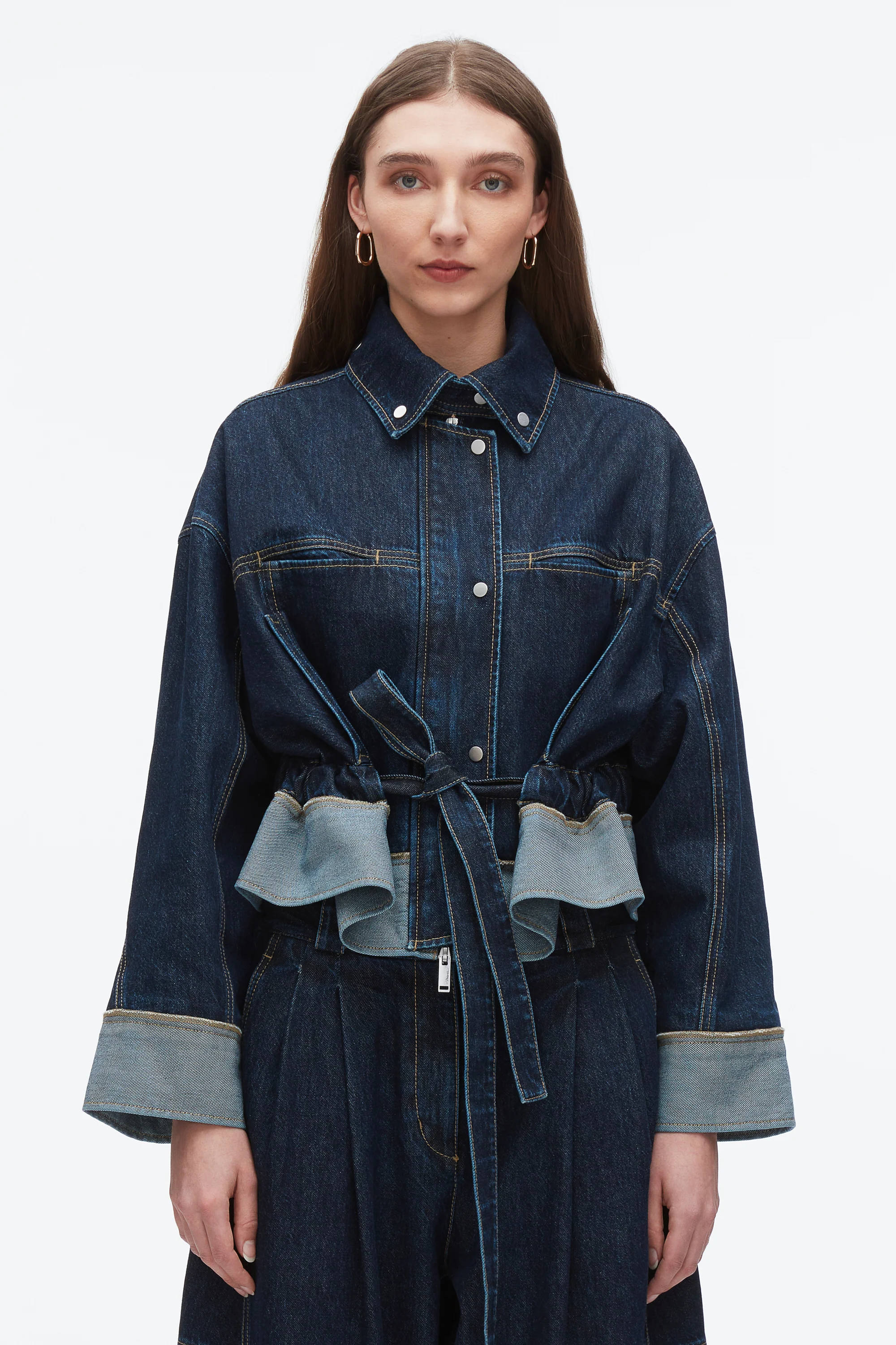 Boxy Denim Jacket with Ties - Image 3
