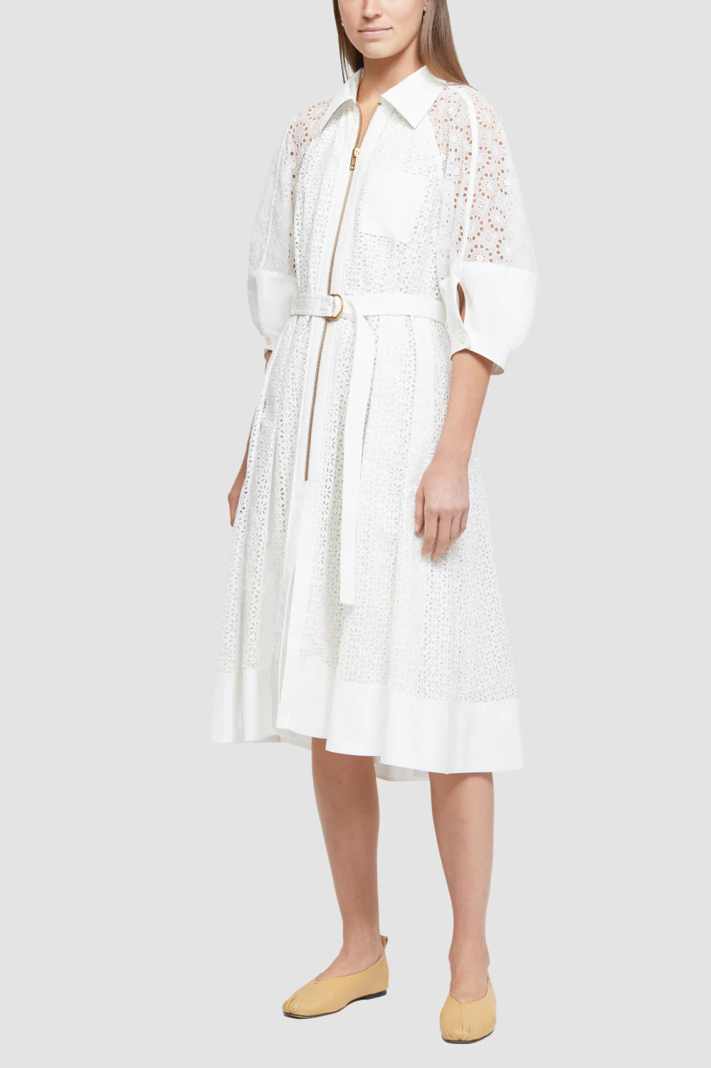 Broderie Anglaise Zip-Front Shirt Dress
