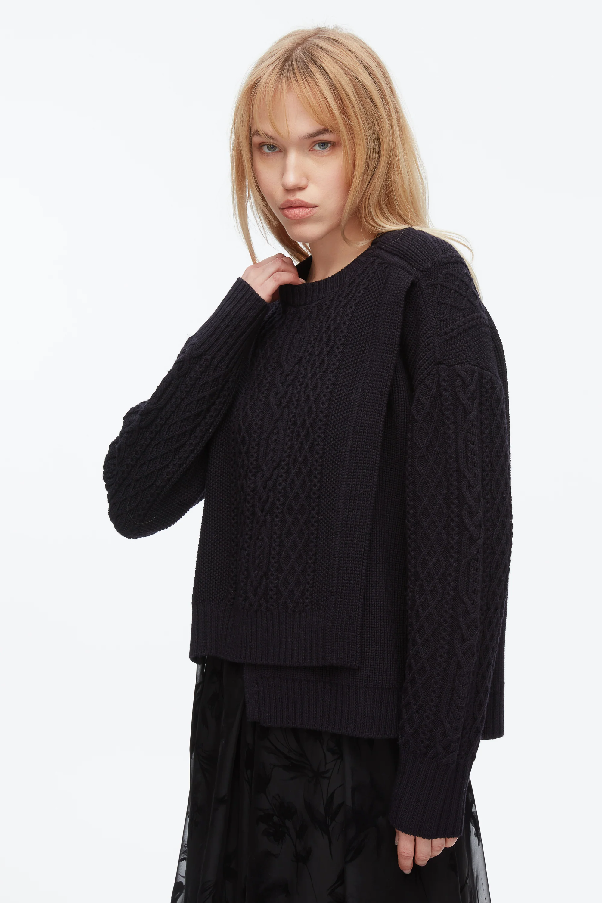 Cable Mix Double Layer Crewneck - Image 11