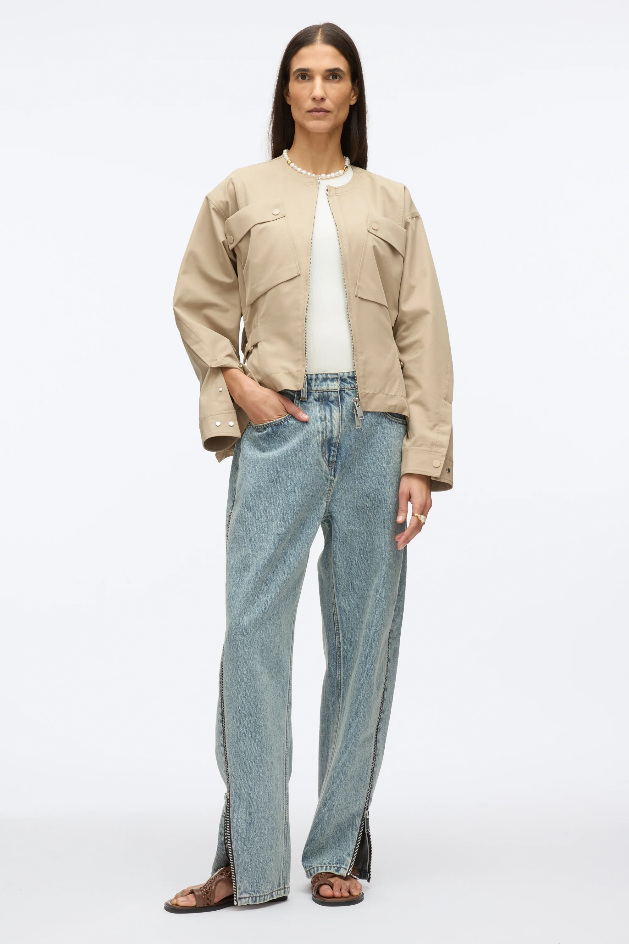 Cargo Jacket with Flounce Hem