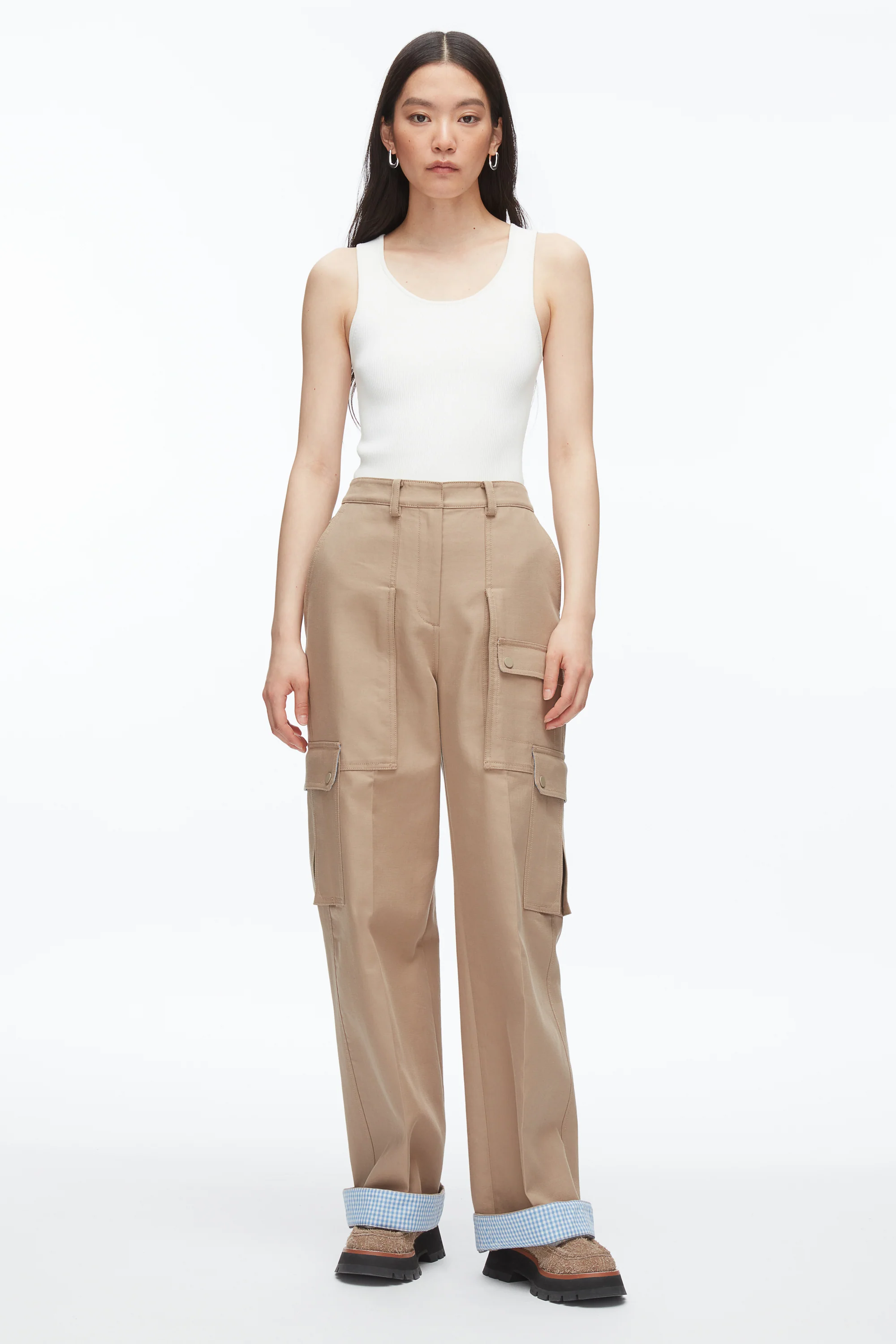 Carpenter Cargo Pants with Plaid Cuffs - Image 2