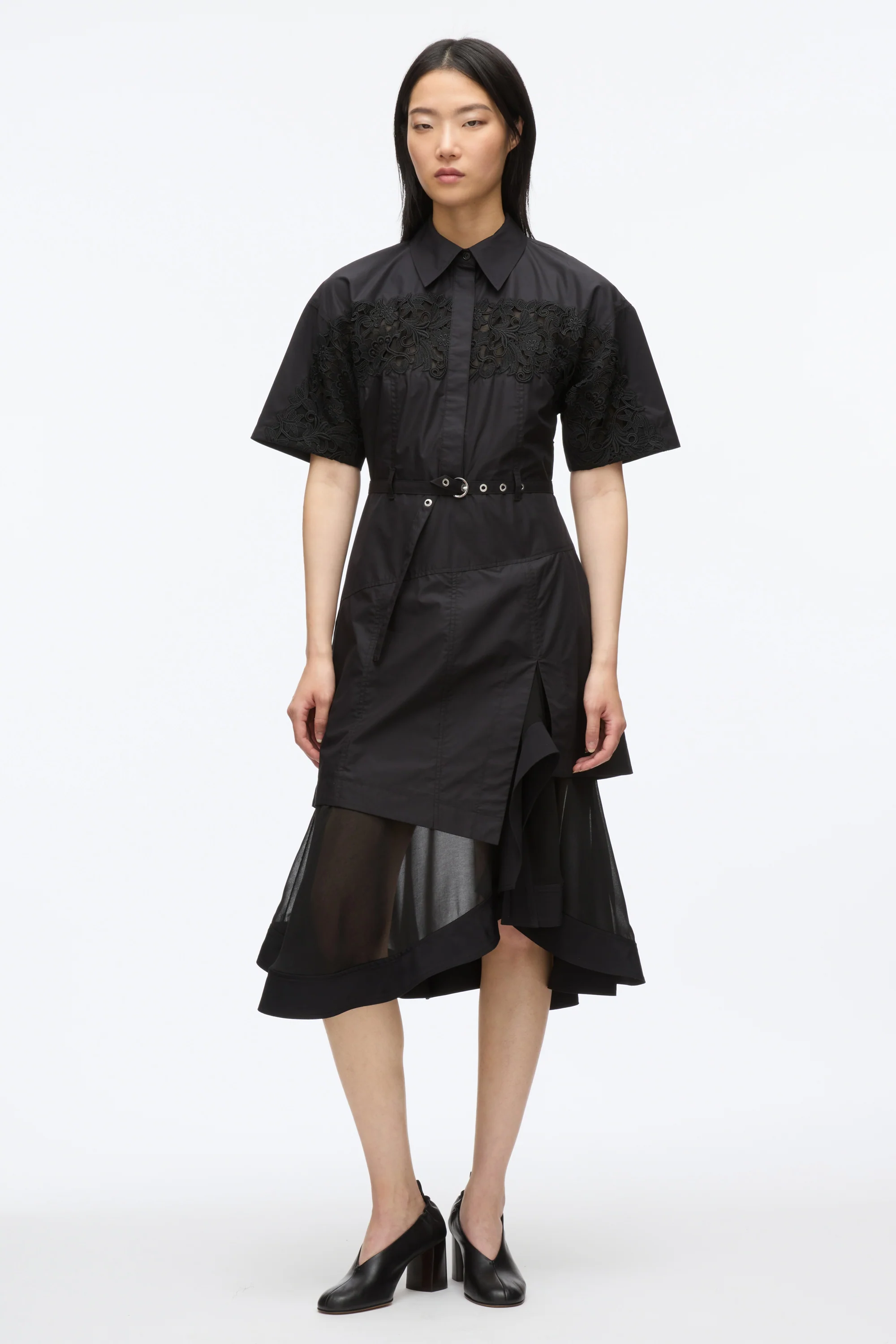 Cascade Hem Shirt Dress with Lace - Image 6
