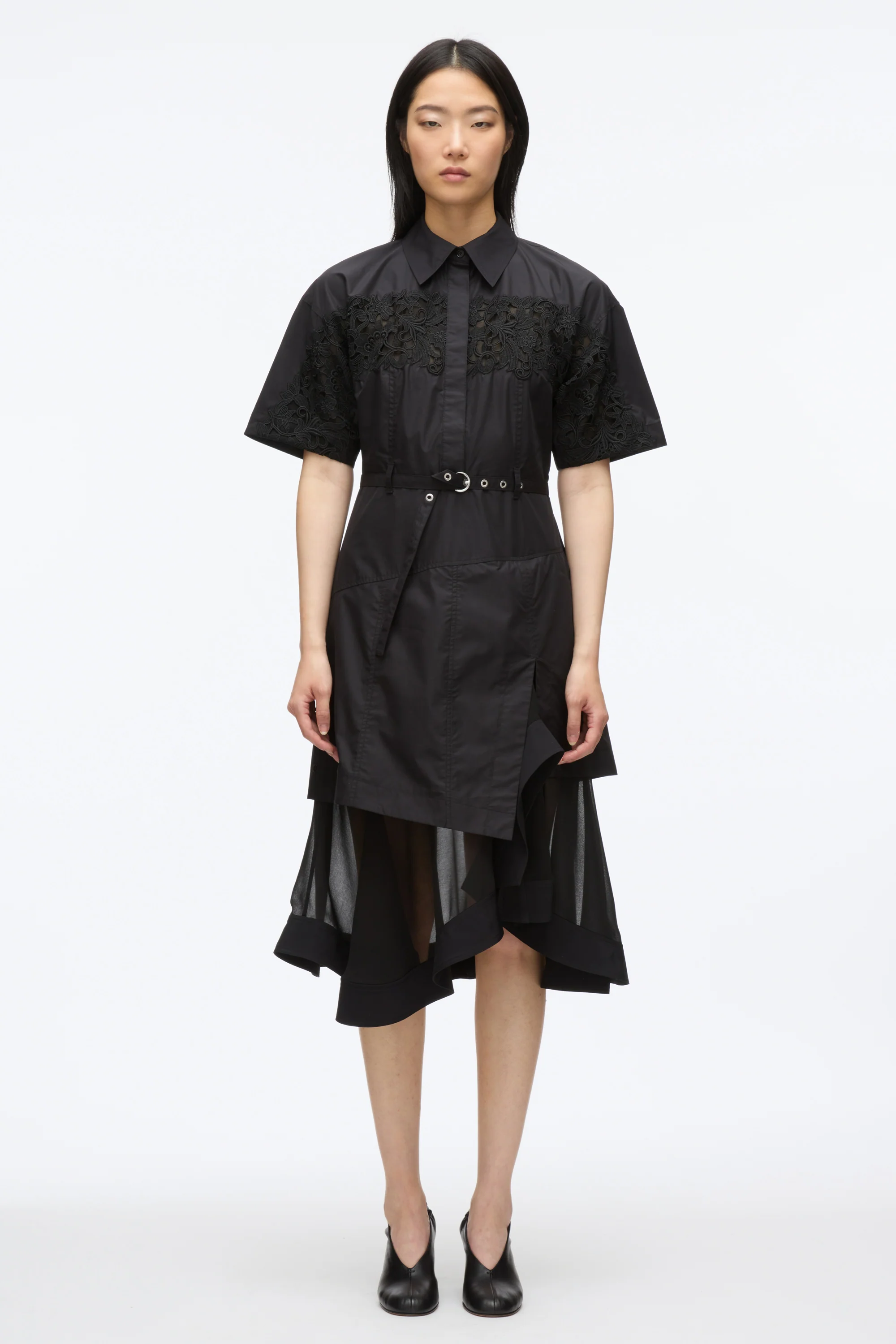 Cascade Hem Shirt Dress with Lace - Image 7