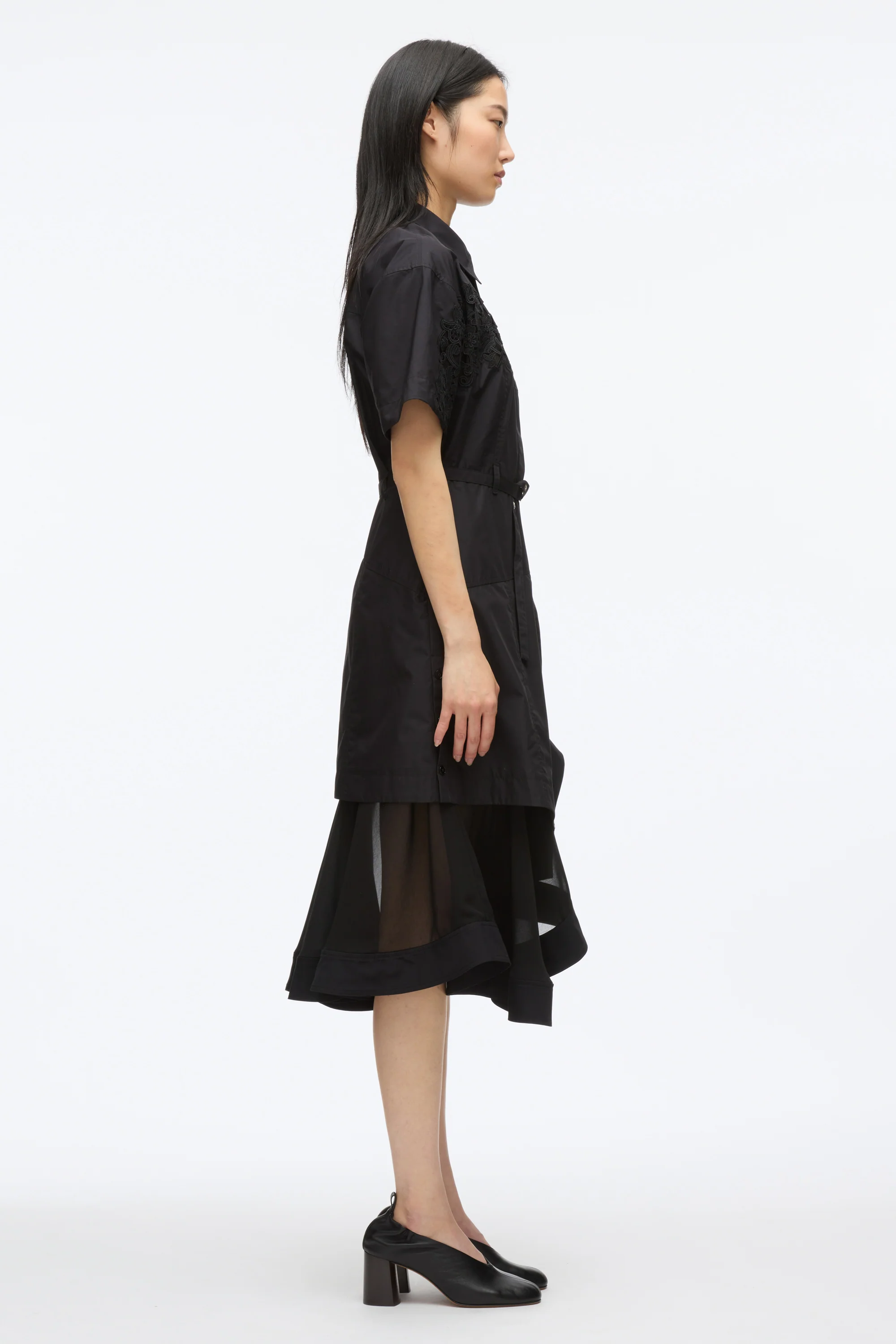Cascade Hem Shirt Dress with Lace - Image 8