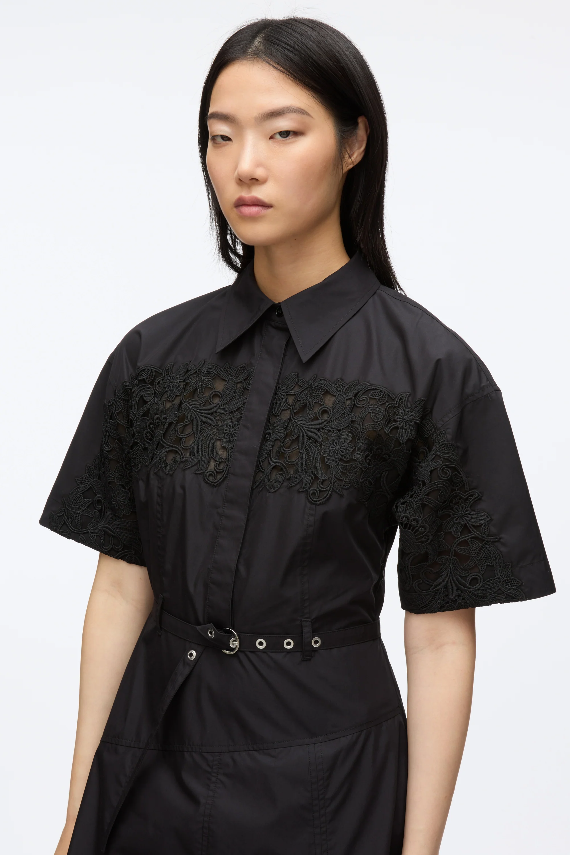 Cascade Hem Shirt Dress with Lace - Image 10