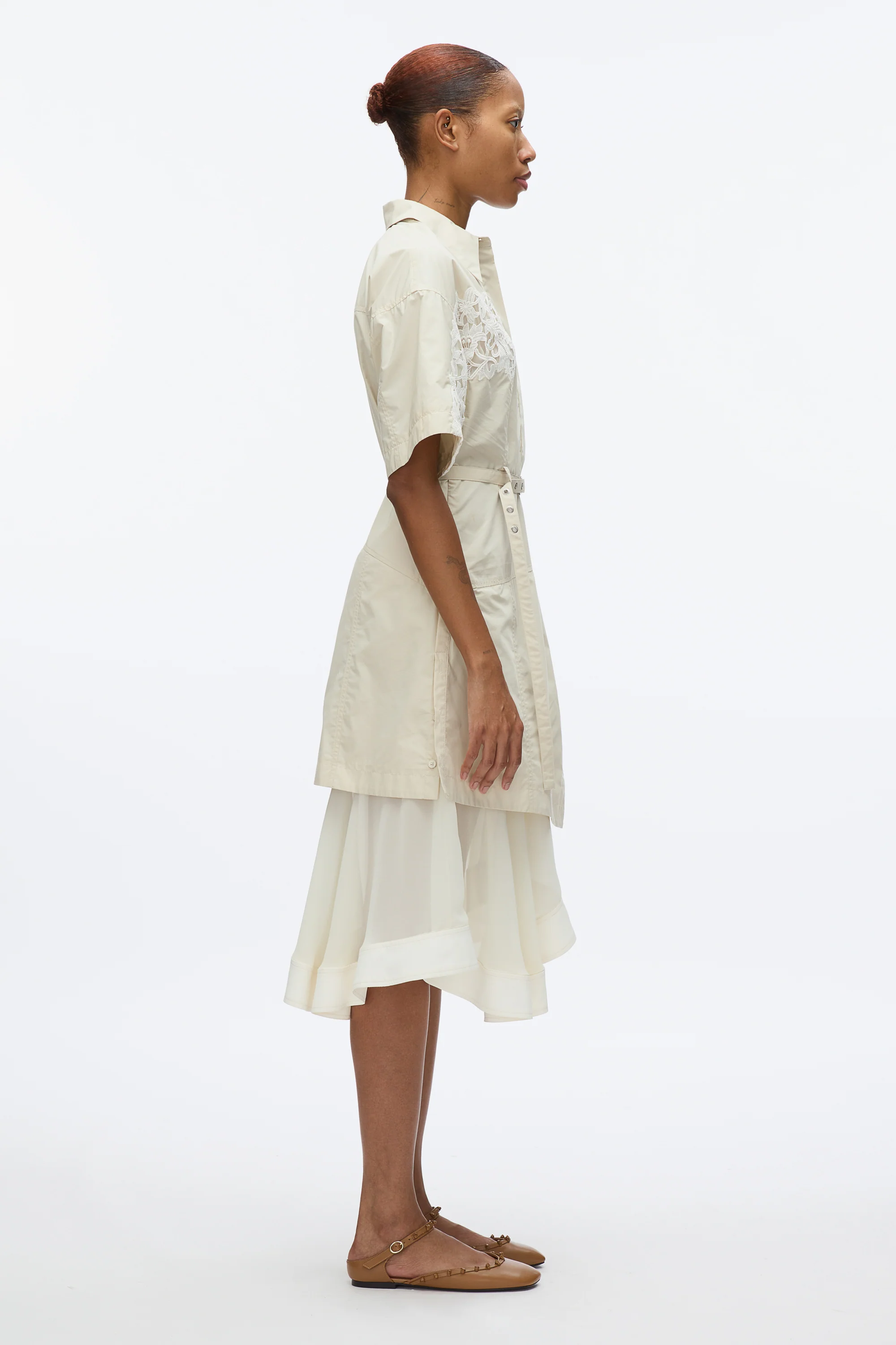 Cascade Hem Shirt Dress with Lace - Image 2