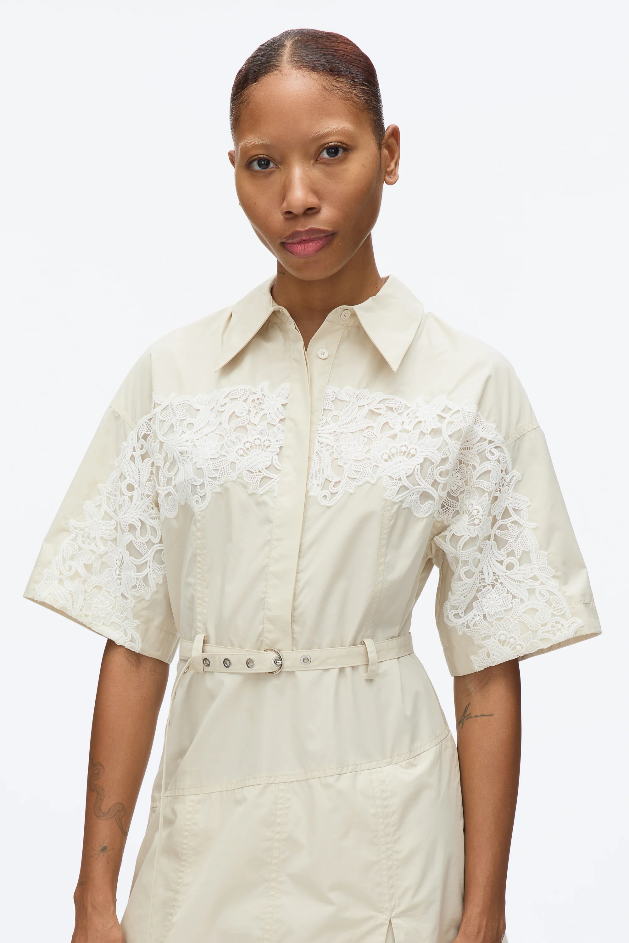 Cascade Hem Shirt Dress with Lace - Image 4