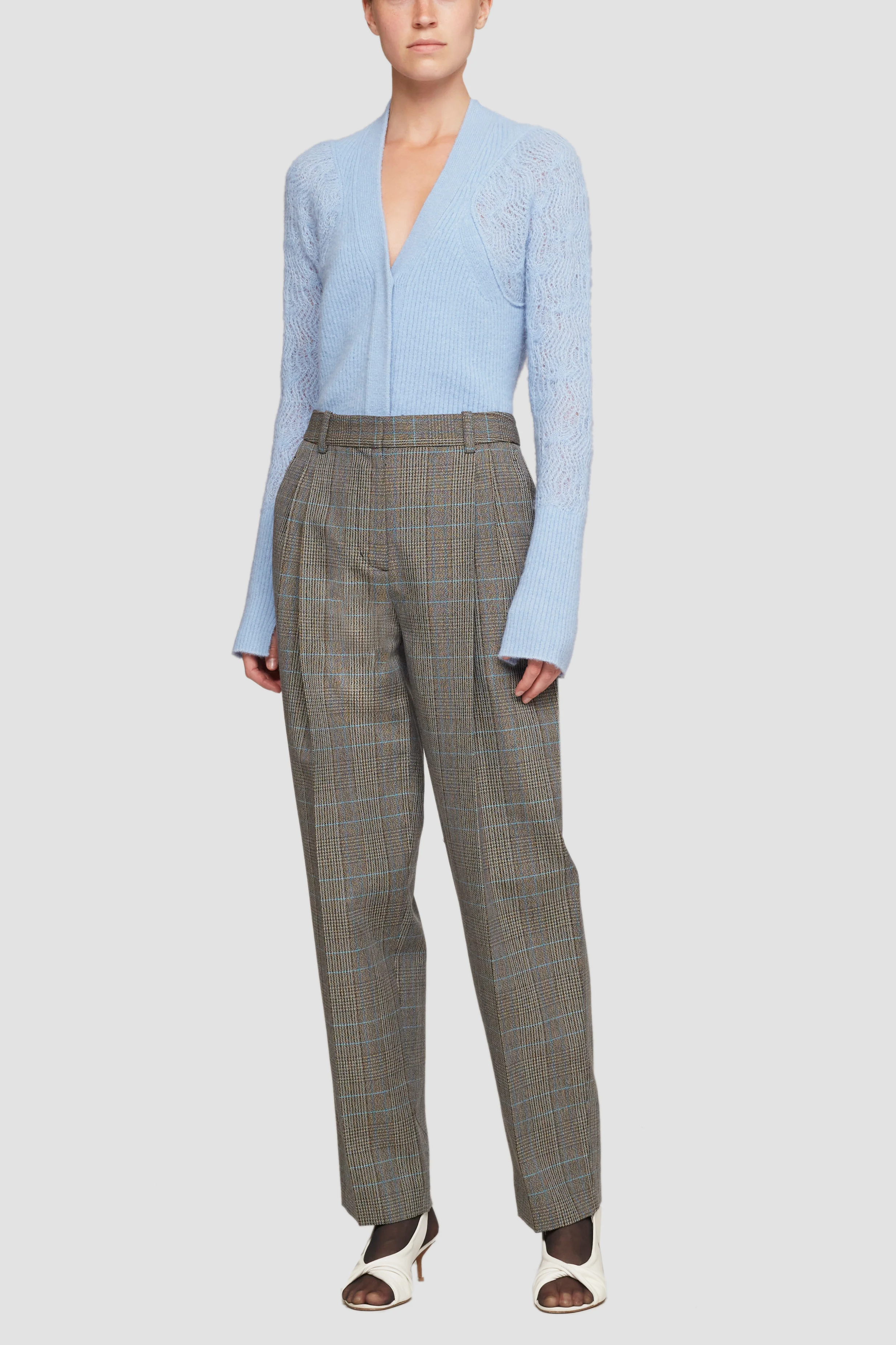 Check Wool-Blend Pleated Trouser