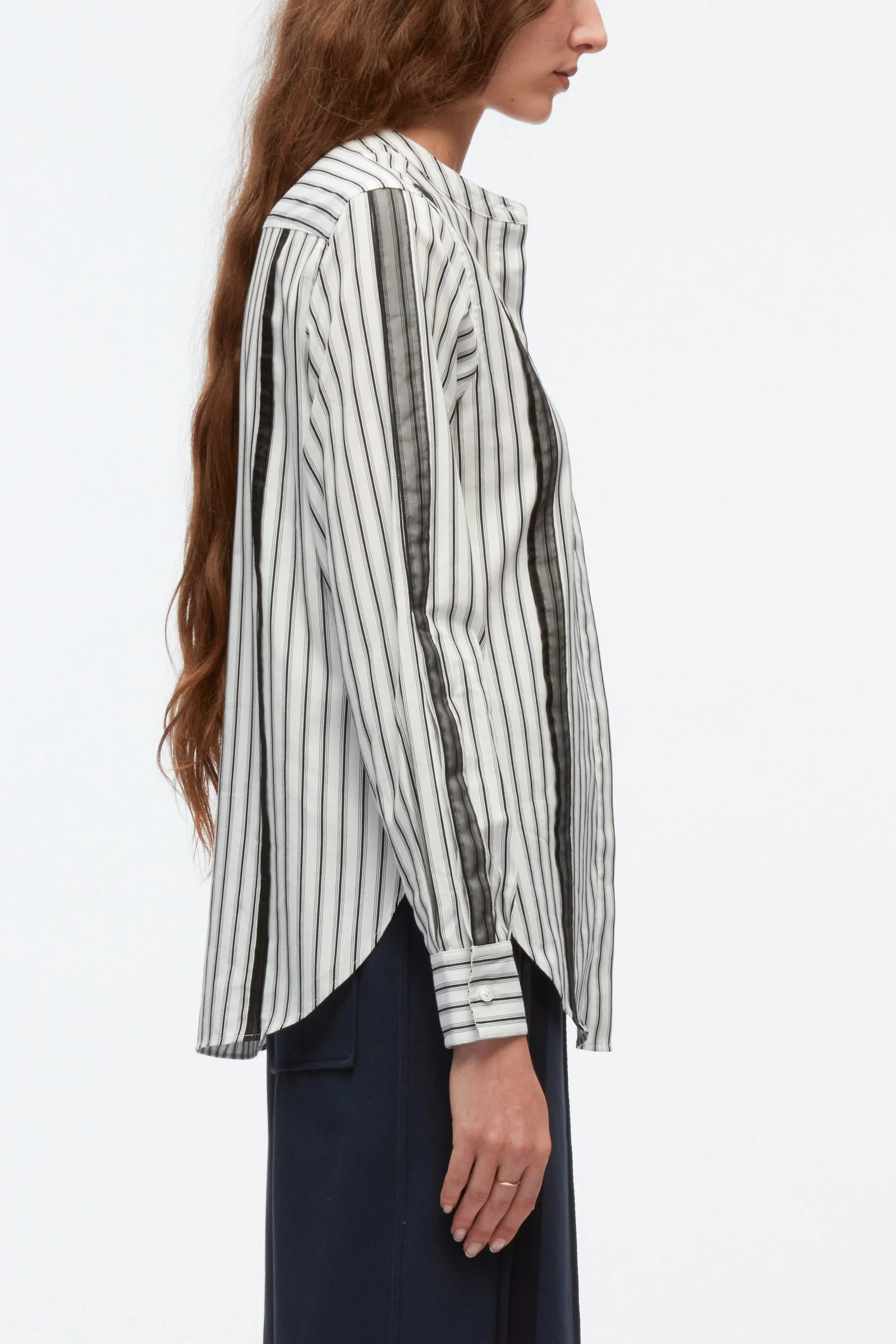Striped Shirt with Organza Overlay - Image 3