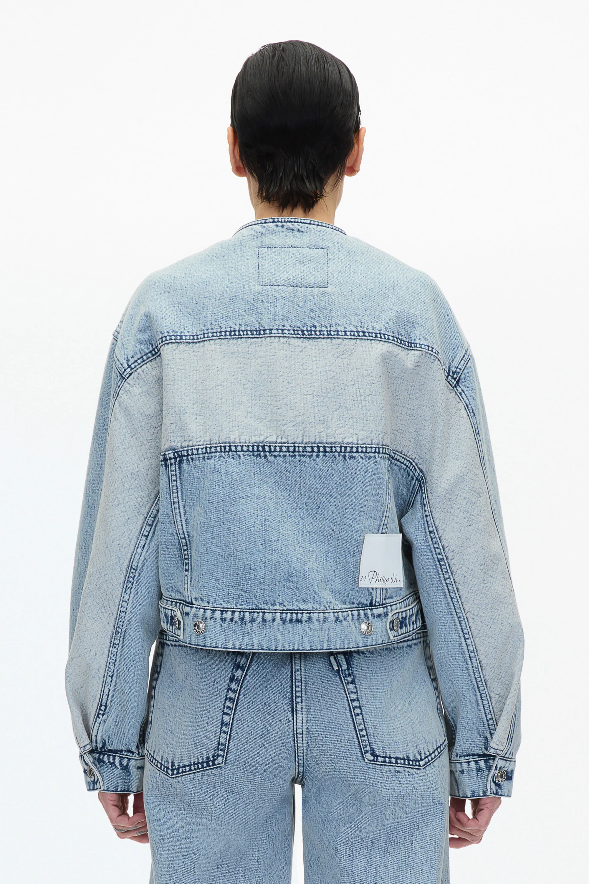 Crewneck Cropped Denim Jacket - Image 5