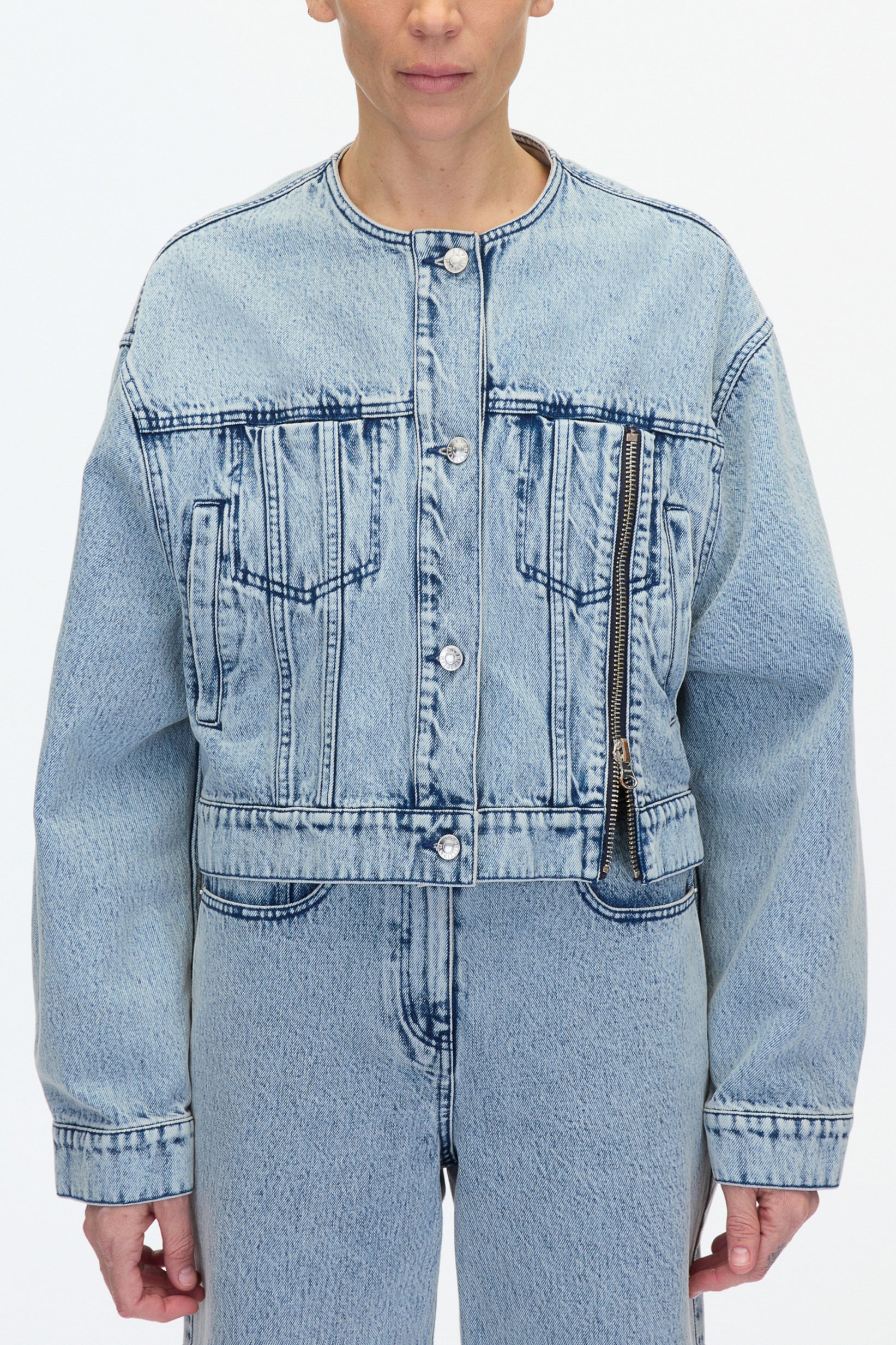 Crewneck Cropped Denim Jacket - Image 6