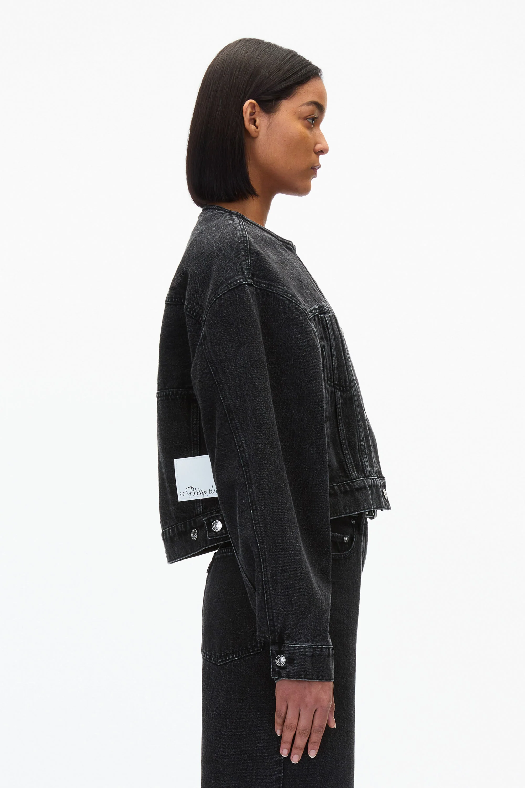 Crewneck Cropped Denim Jacket - Image 3