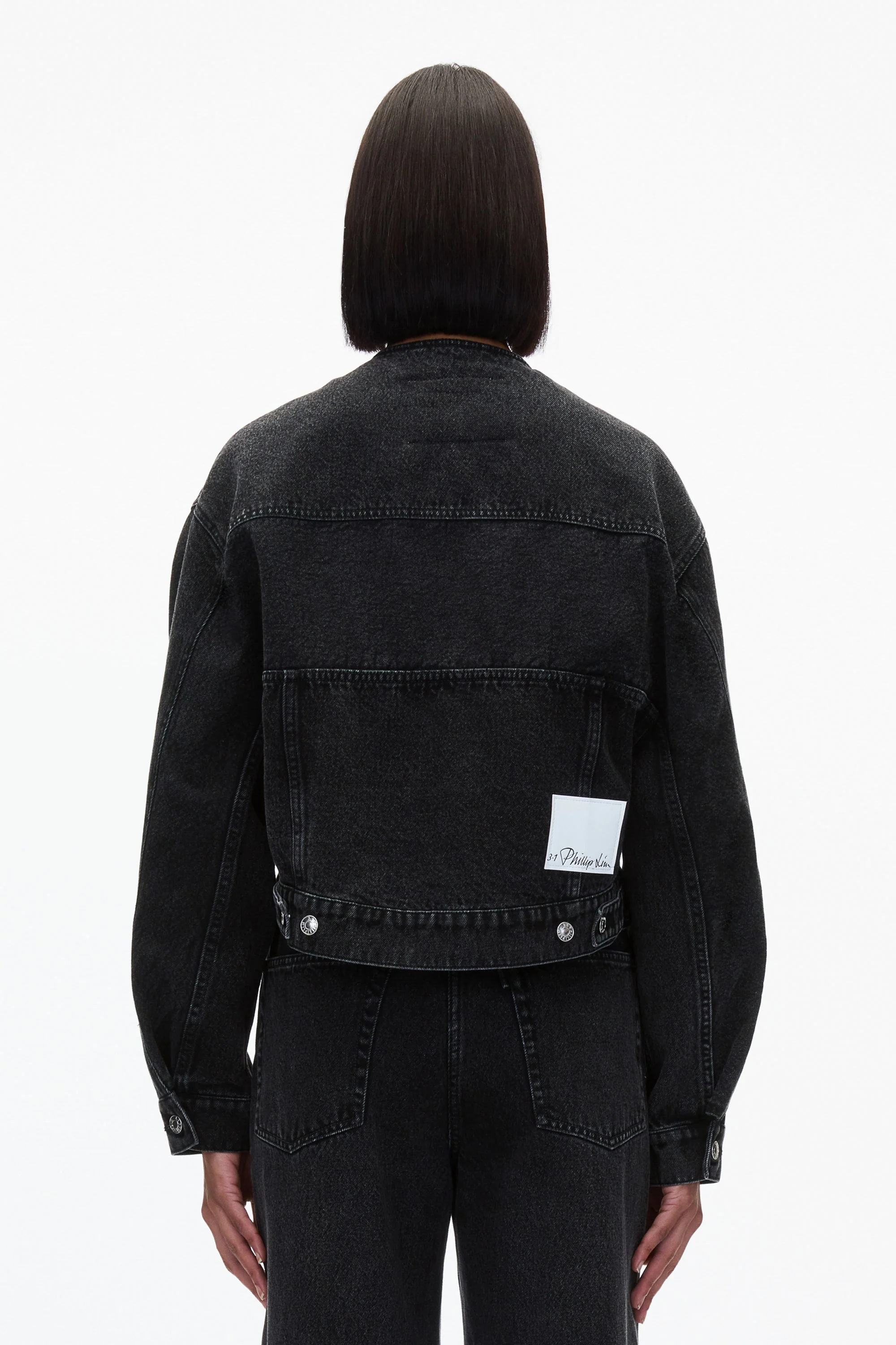 Crewneck Cropped Denim Jacket - Image 4