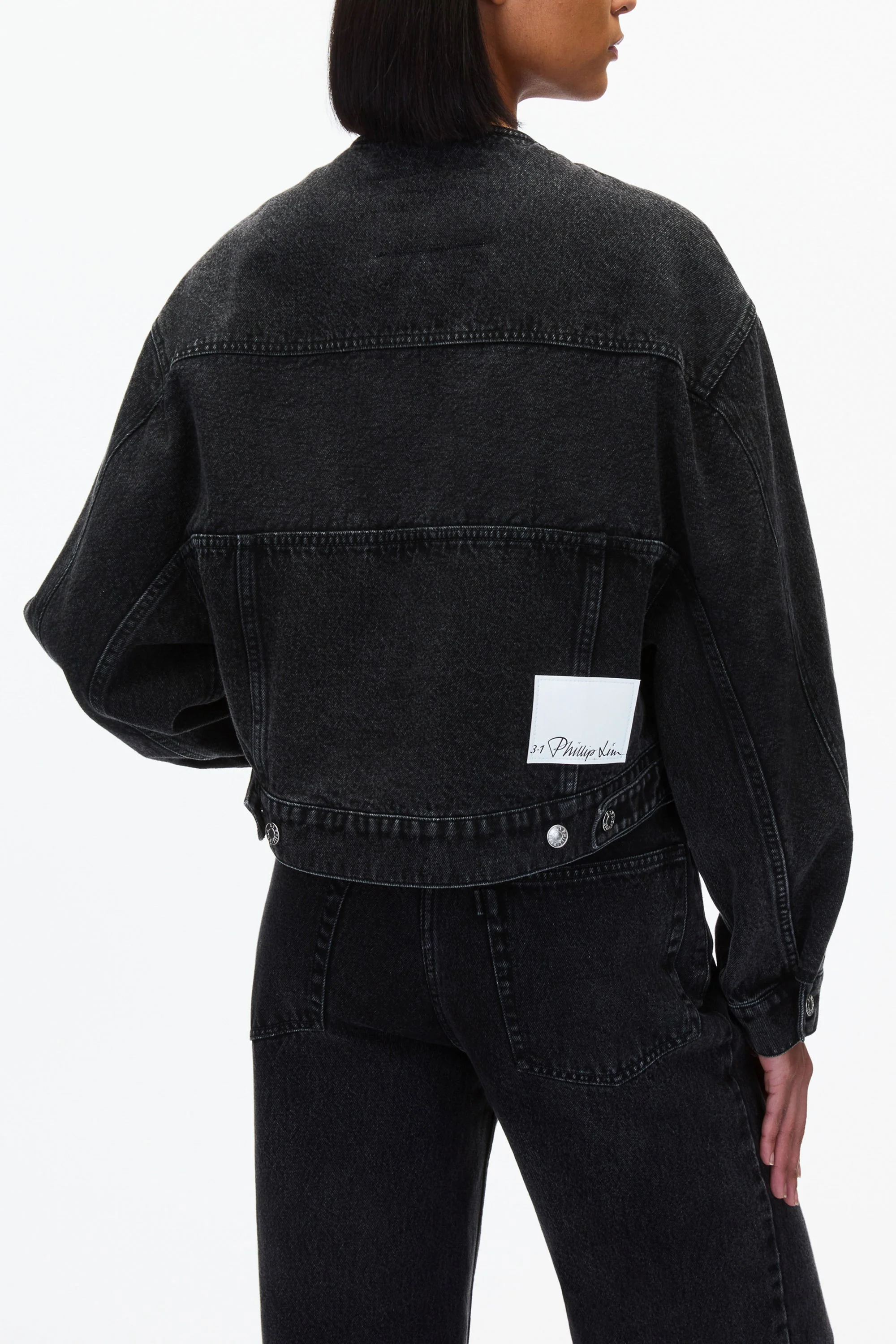 Crewneck Cropped Denim Jacket - Image 5