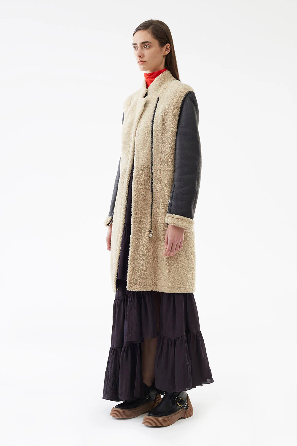 Collarless Shearling Coat - Image 2