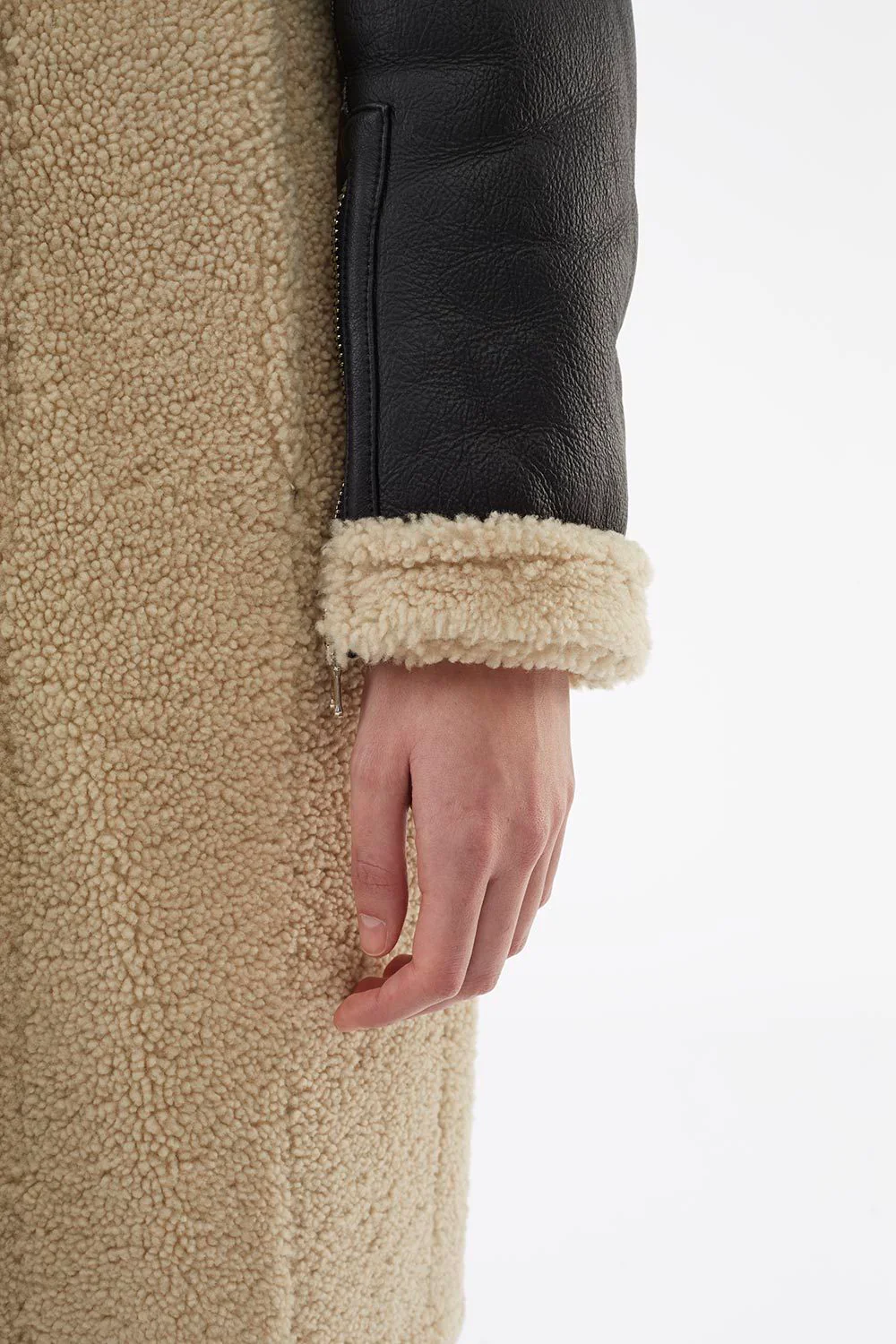 Collarless Shearling Coat - Image 4