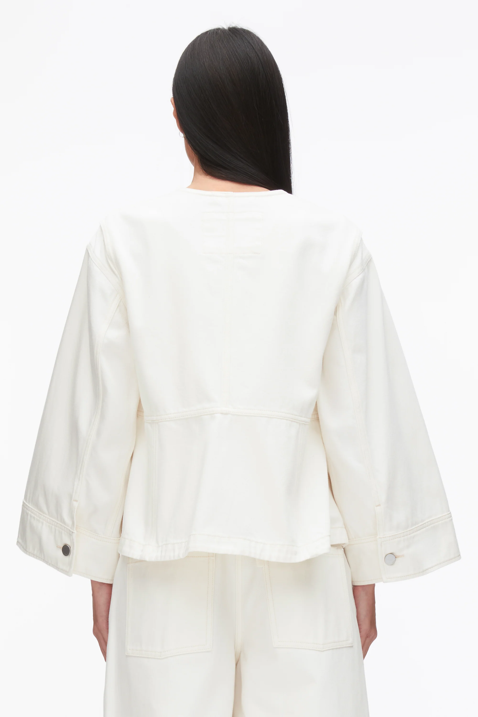 Collarless Trapeze Denim Jacket - Image 5